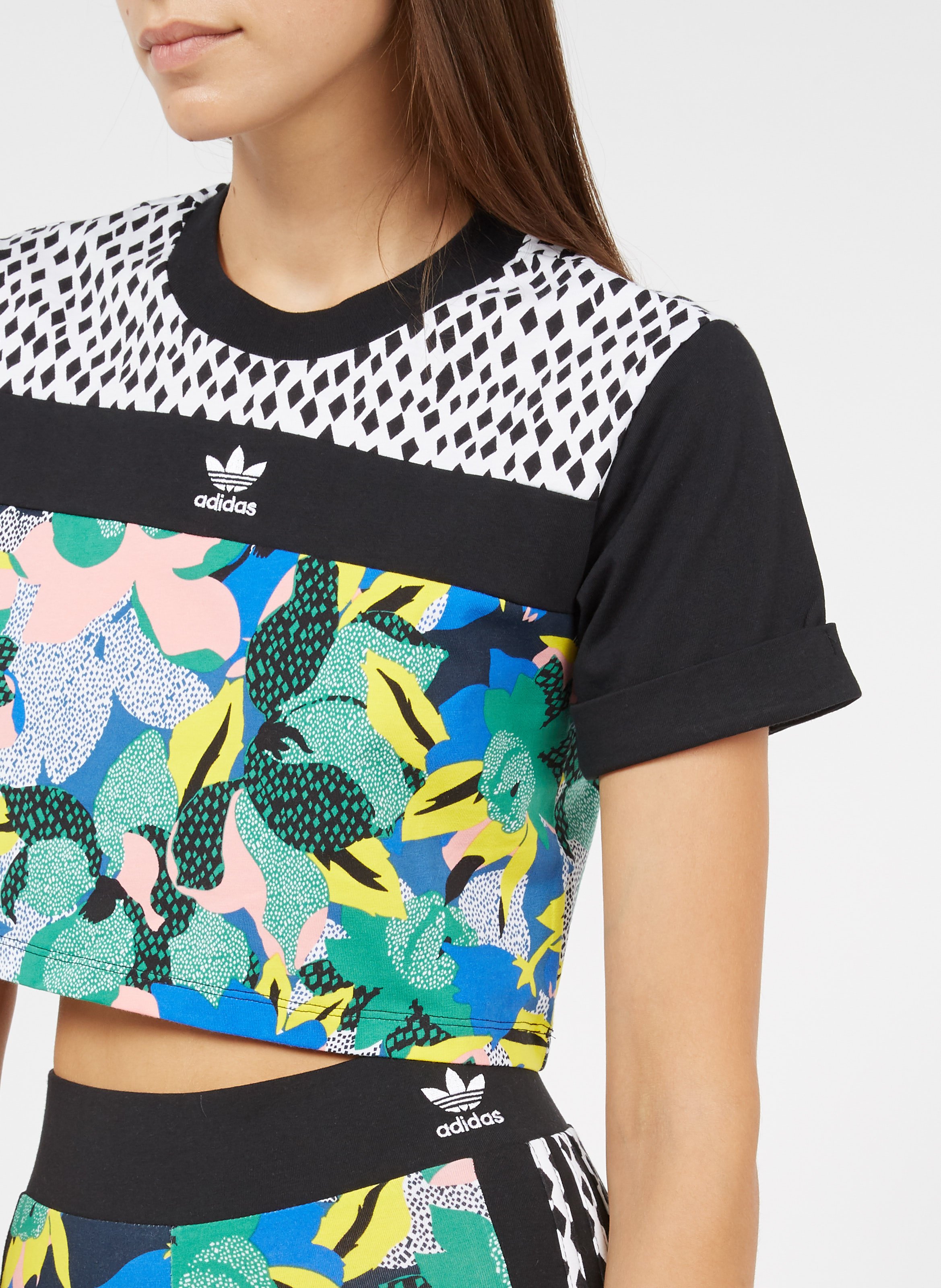 Printed Cotton Crop Top With Round Neck Multco Adidas - Women | Place des  Tendances