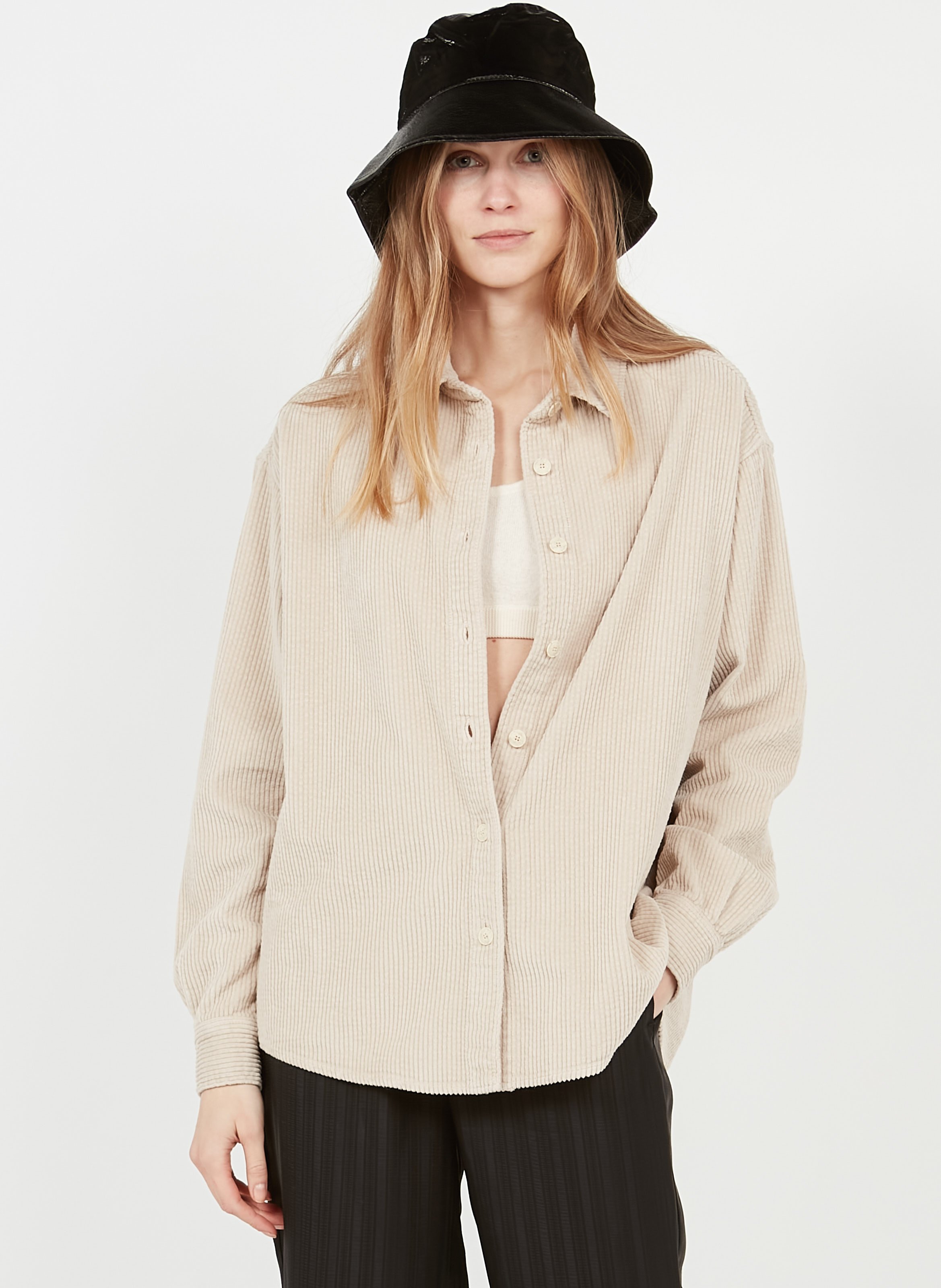 AMERICAN VINTAGE PADOW Beige Corduroy overshirt with classic collar