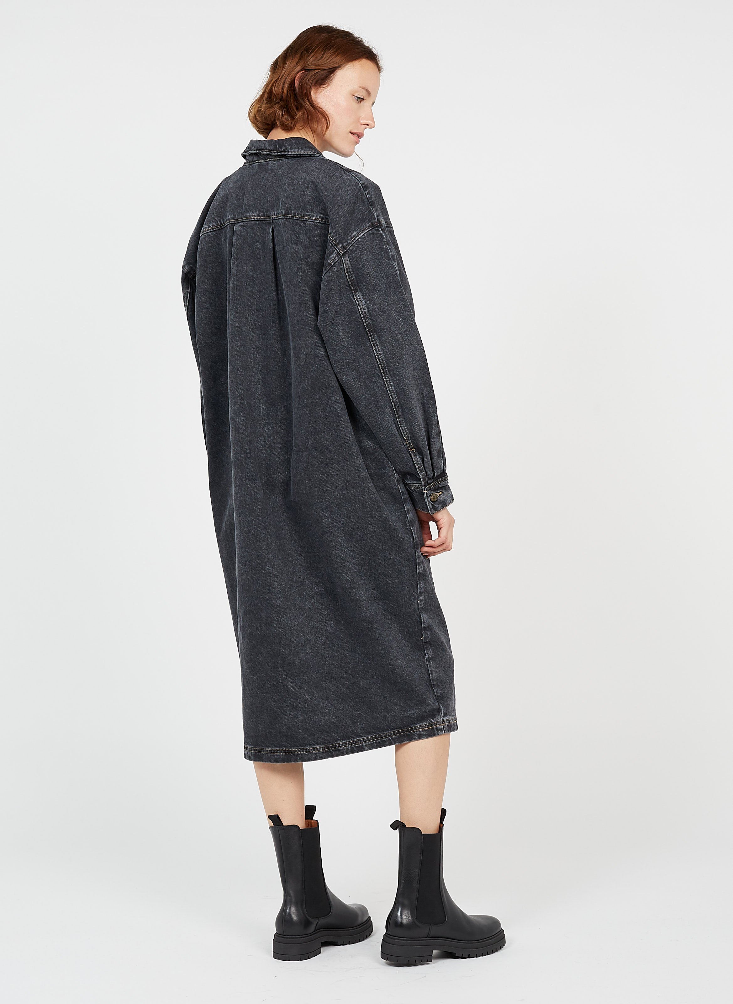 Denim Midi Dress With Classic Collar Black Stone American Vintage - Women |  Place des Tendances