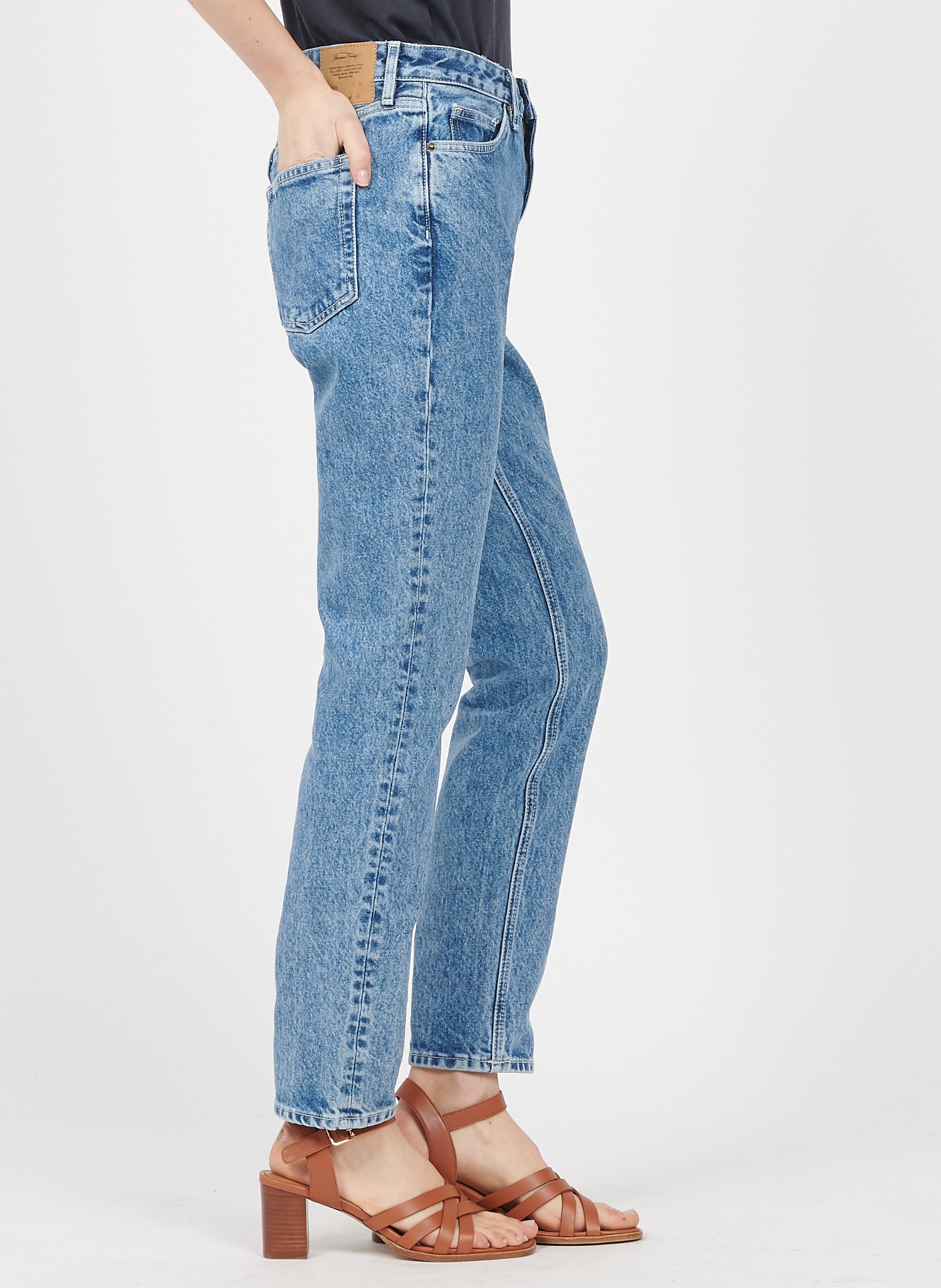 Highrise Faded Salt And Pepper Cotton Straight Jeans Stone Poivre Et