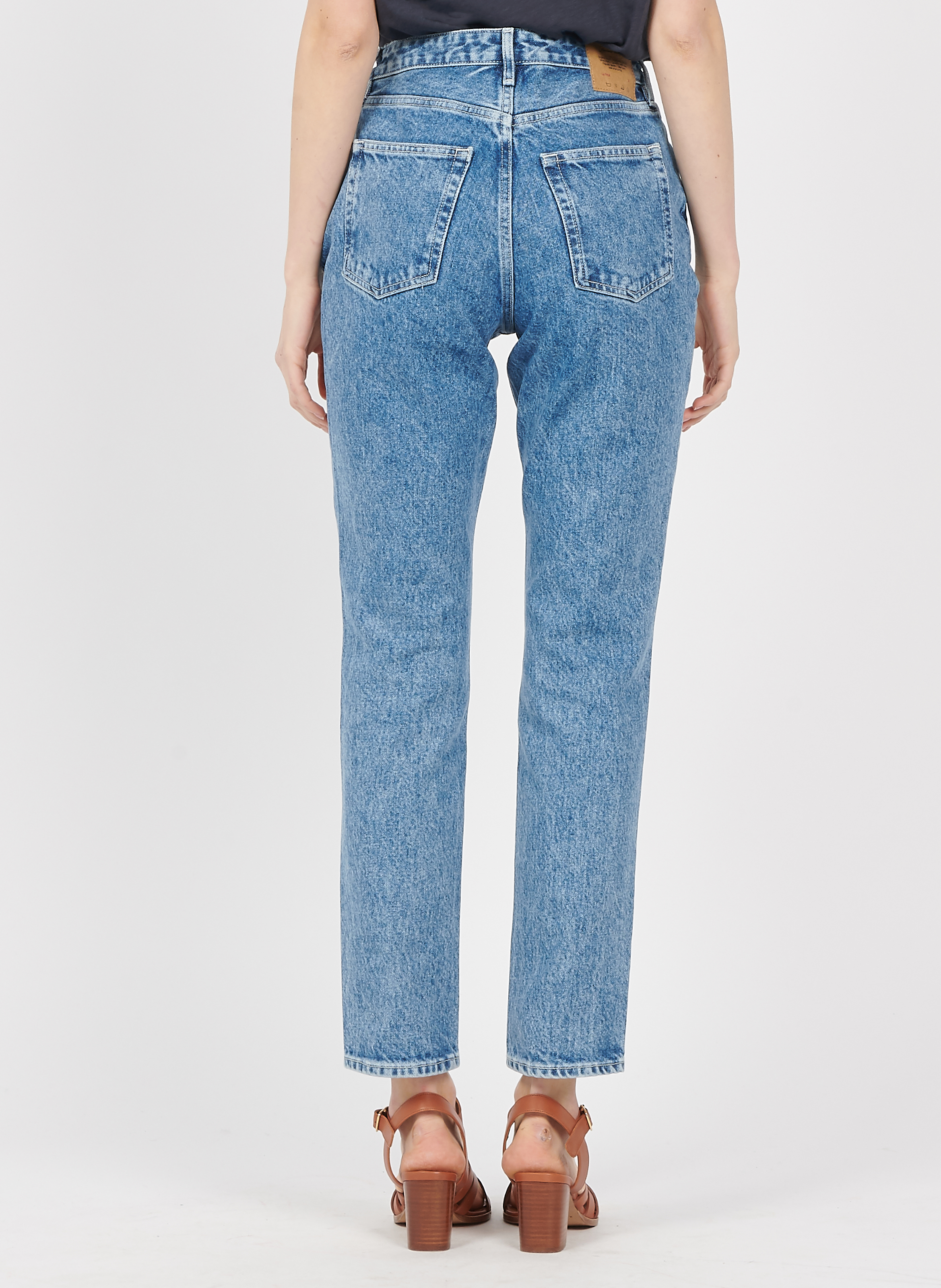 Highrise Faded Salt And Pepper Cotton Straight Jeans Stone Poivre Et