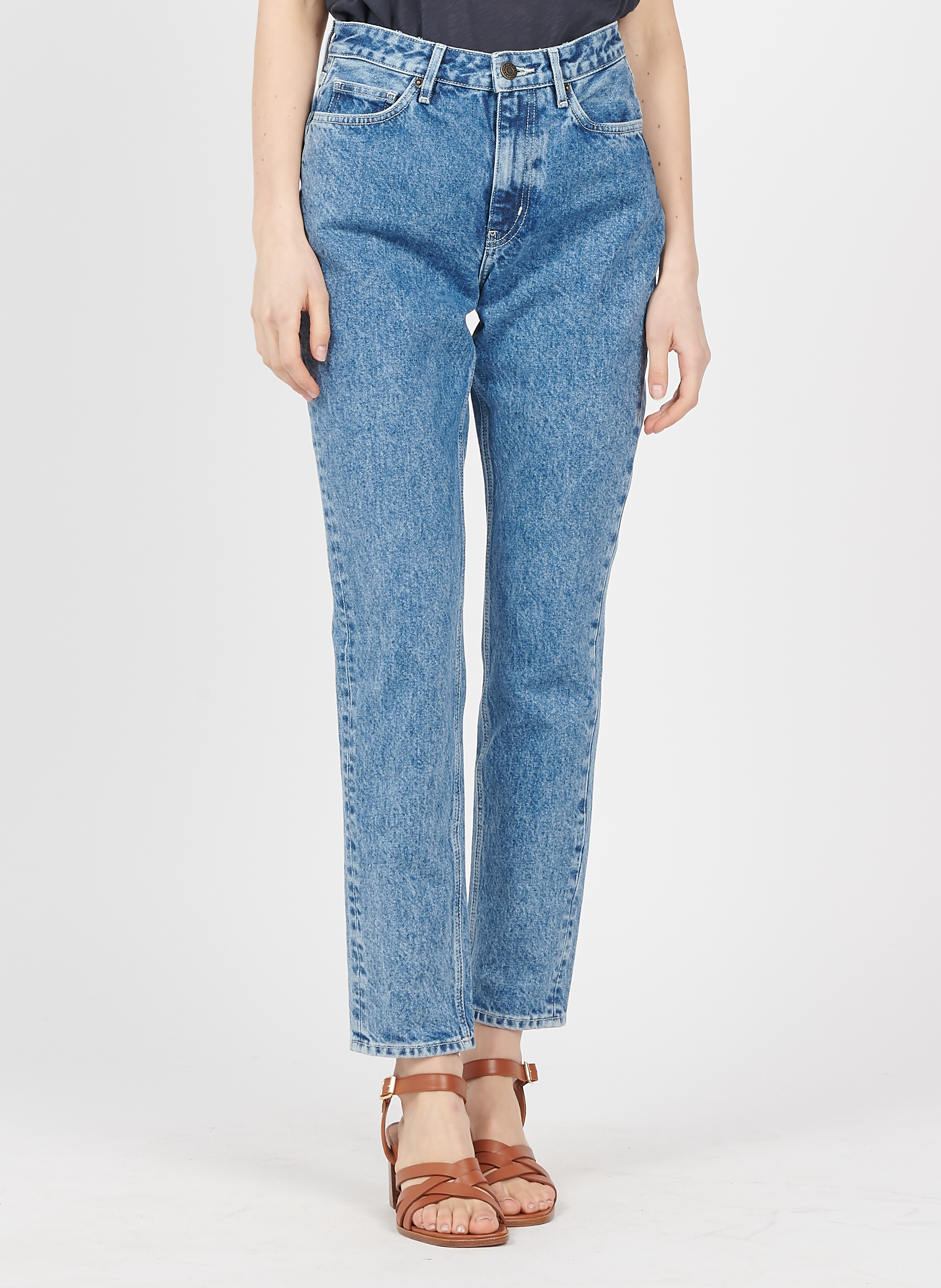 Highrise Faded Salt And Pepper Cotton Straight Jeans Stone Poivre Et