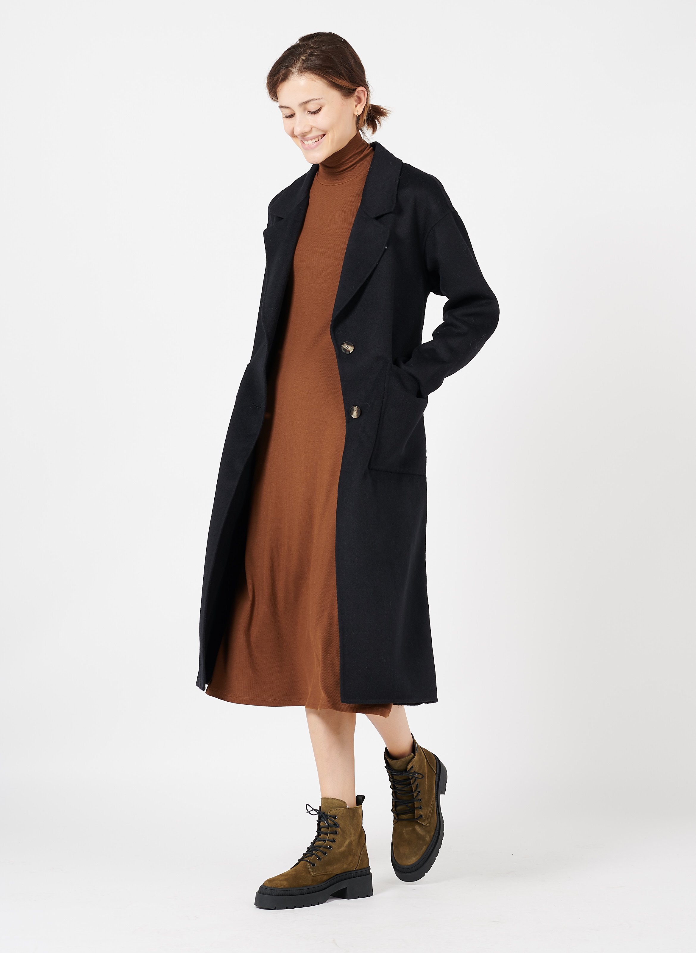 black longline wool coat