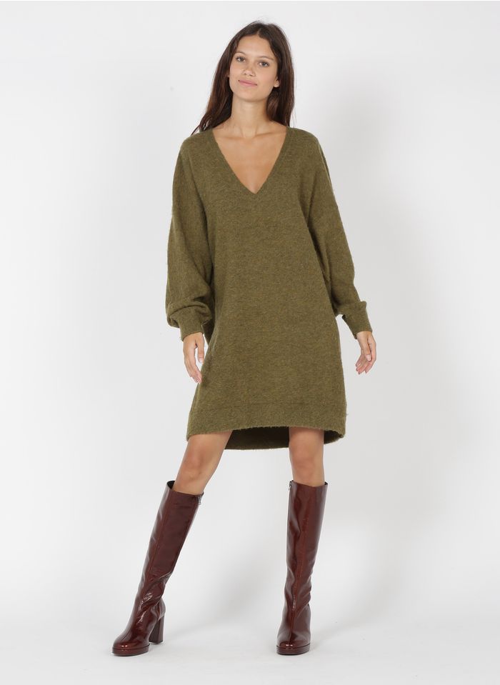 AMERICAN VINTAGE Green Loose-fit wool-blend V-neck sweater dress