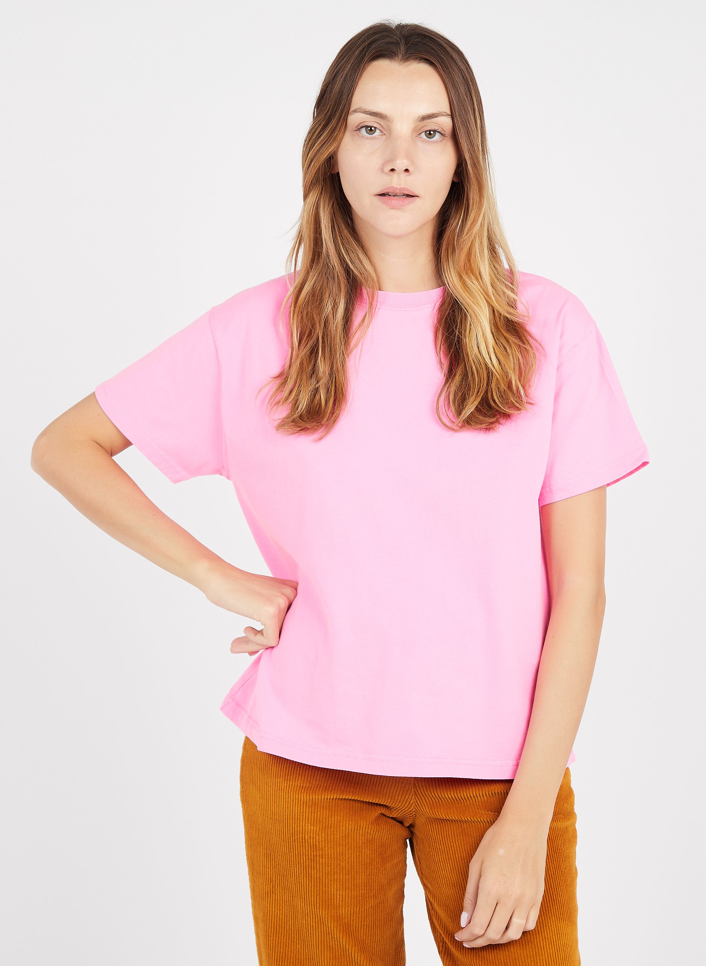 Pink Round neck cotton T shirt