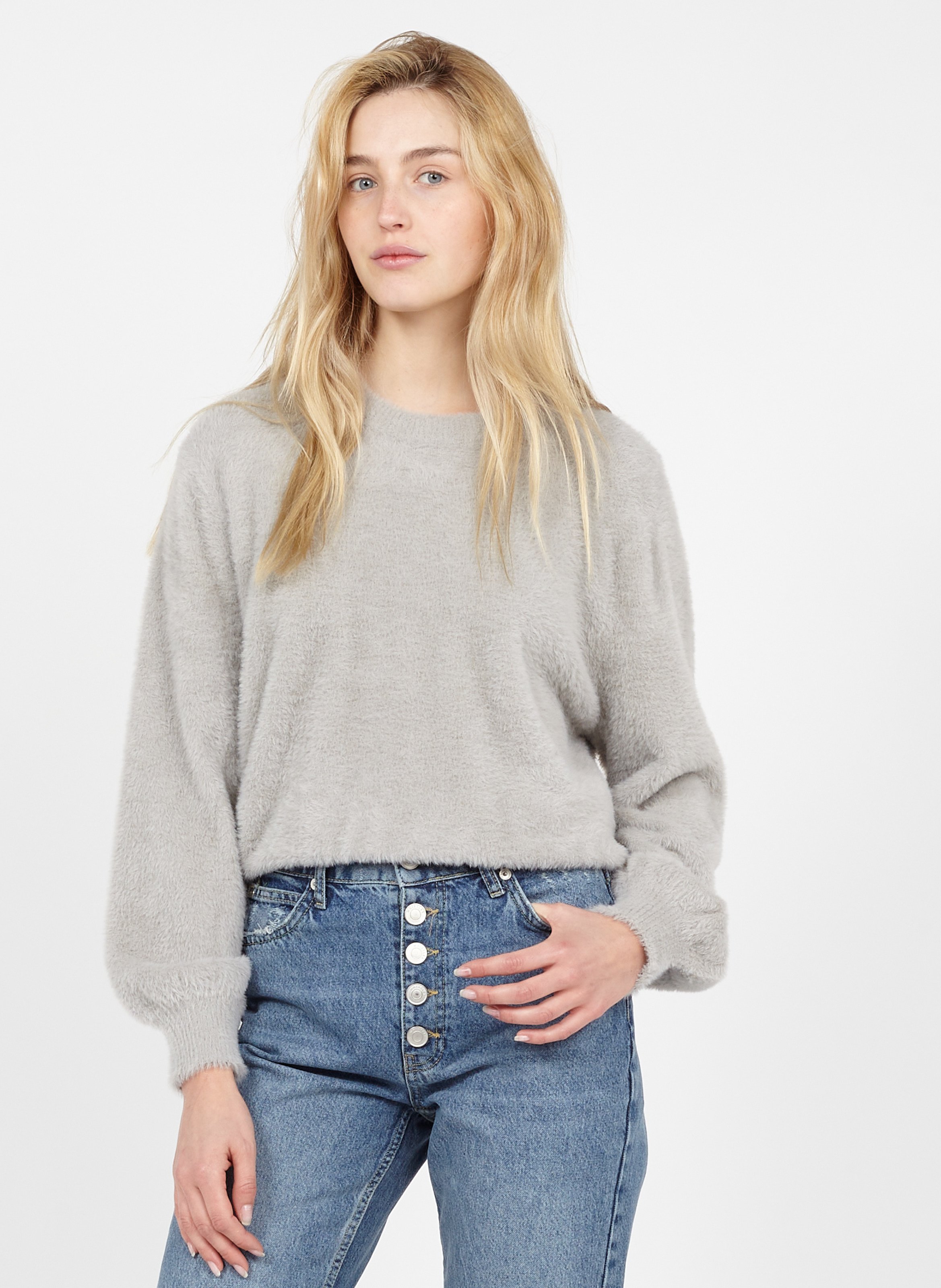 grey fluffy sweater