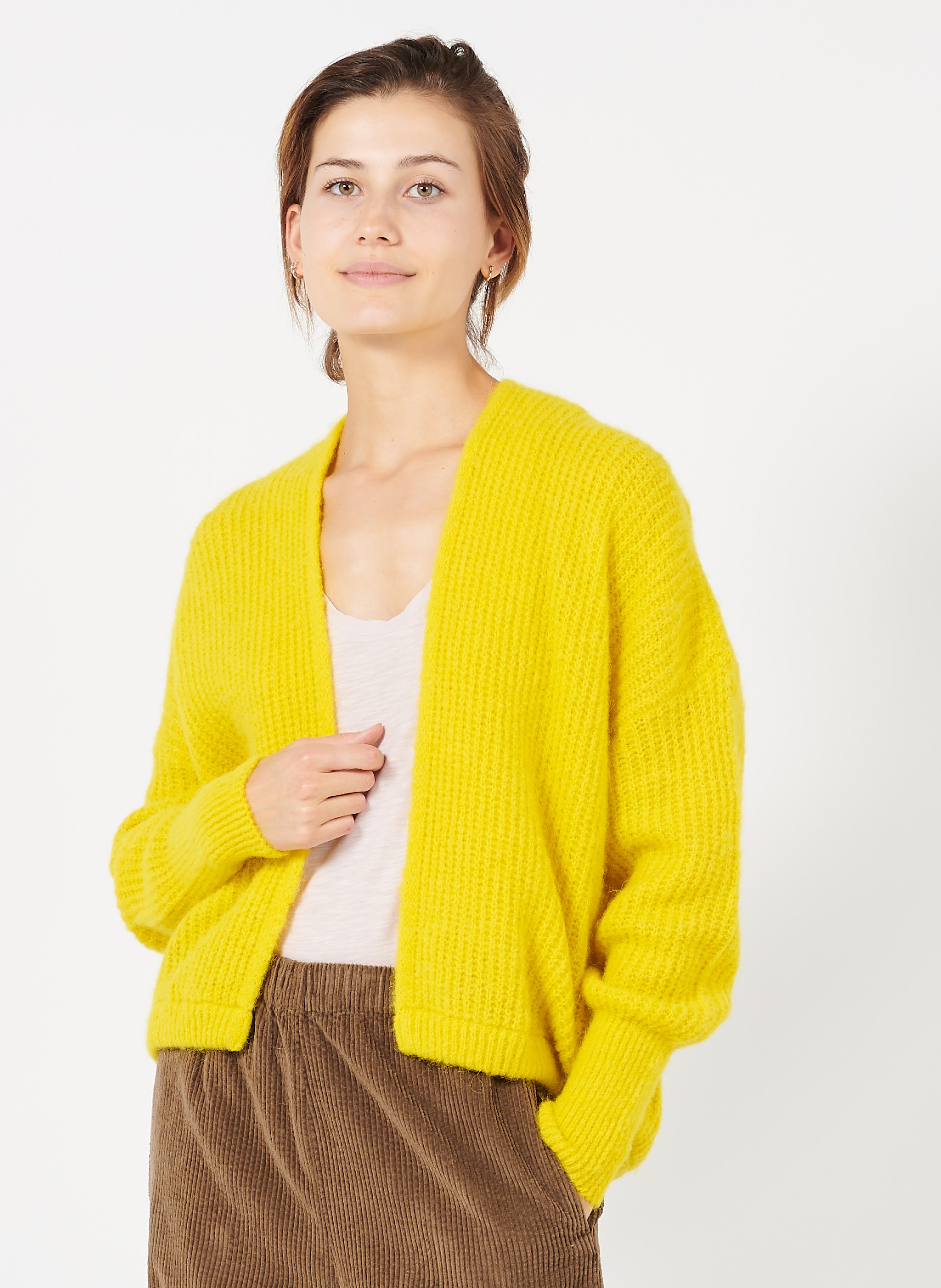yellow wool cardigan