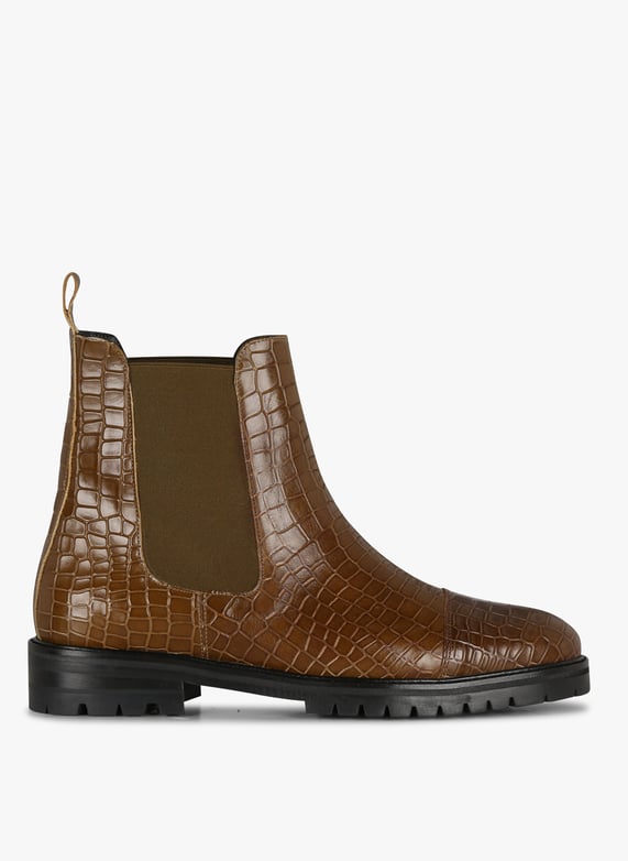 Brown croc leather boots sales