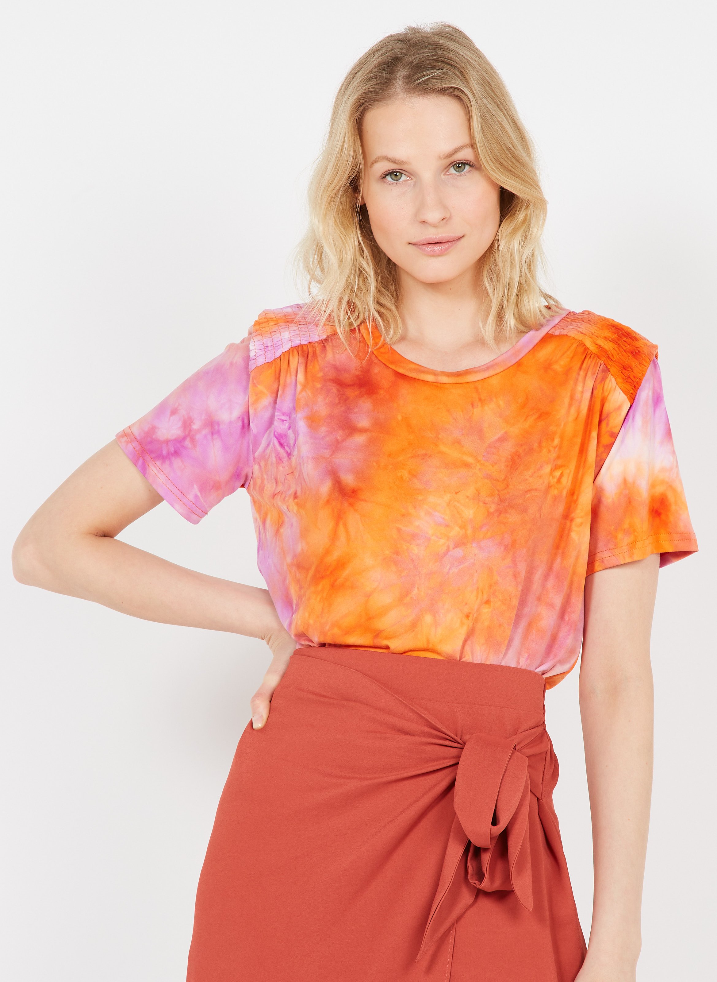 Sale Fluid Tie-dye T-shirt Orange An'ge 