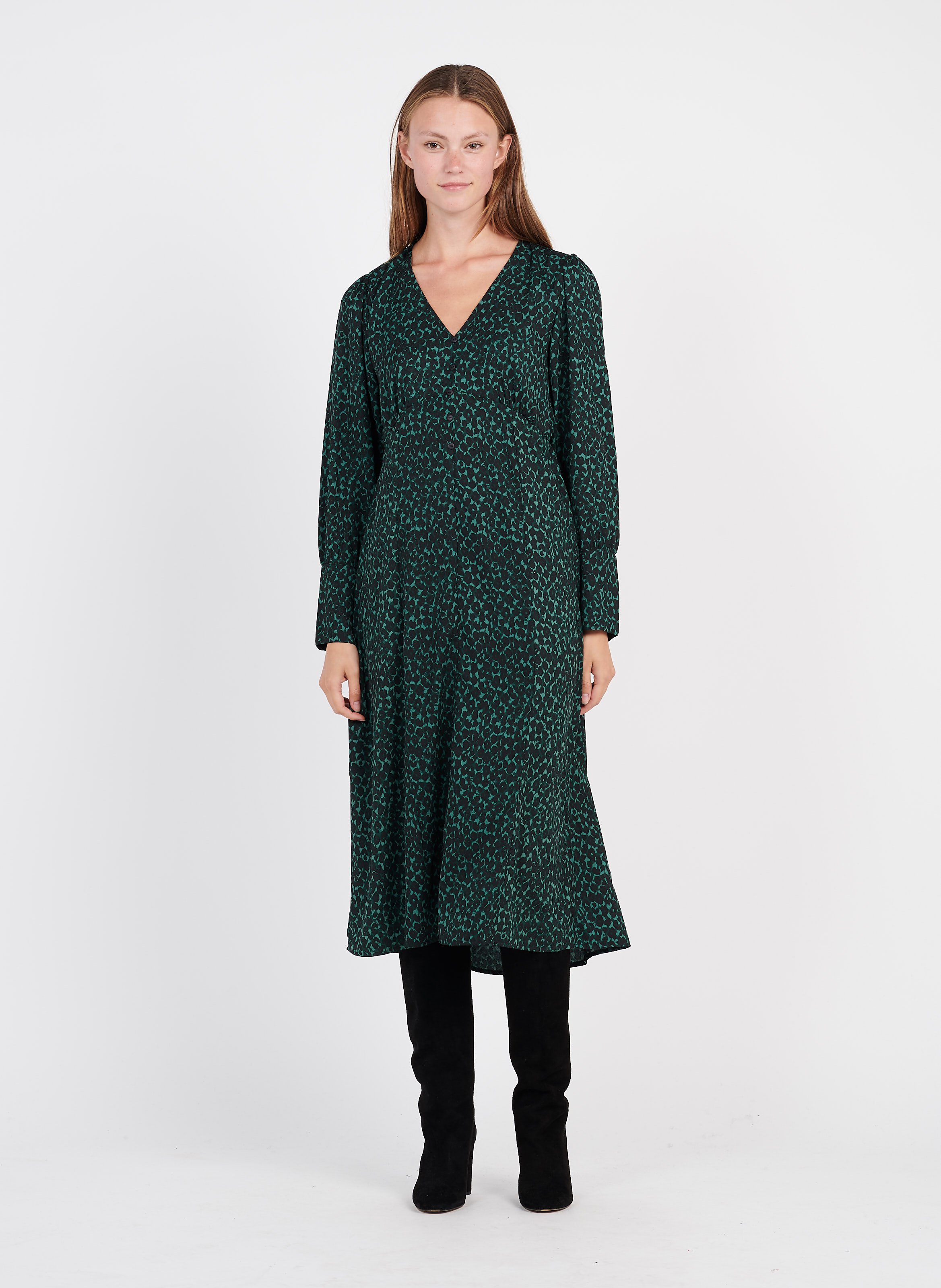 green midi skater dress