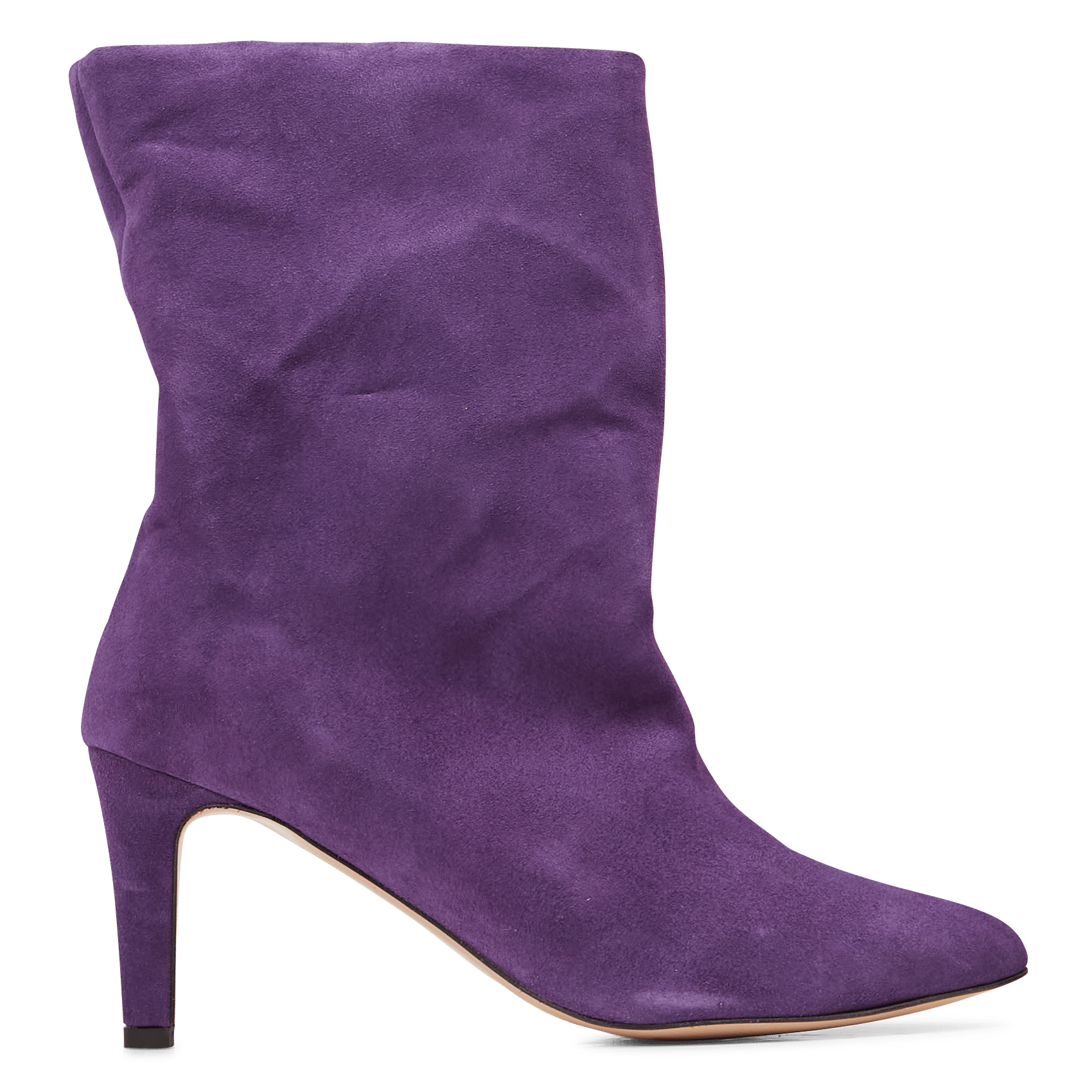 Heeled Suede Mid-calf Boots Aubergine 