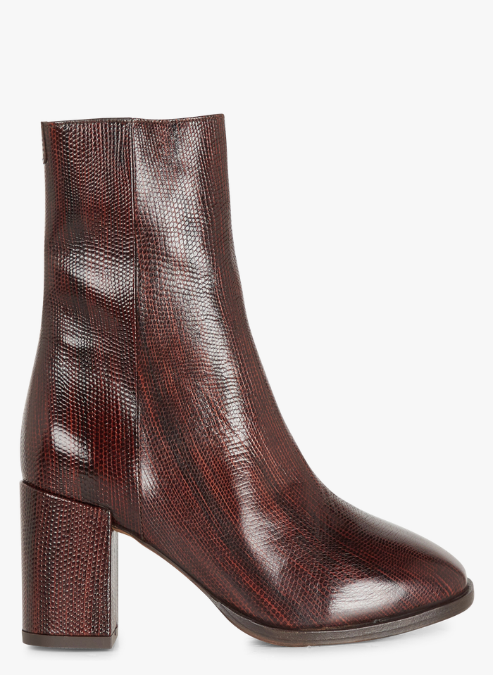 Brown Embossed leather mid-calf boots