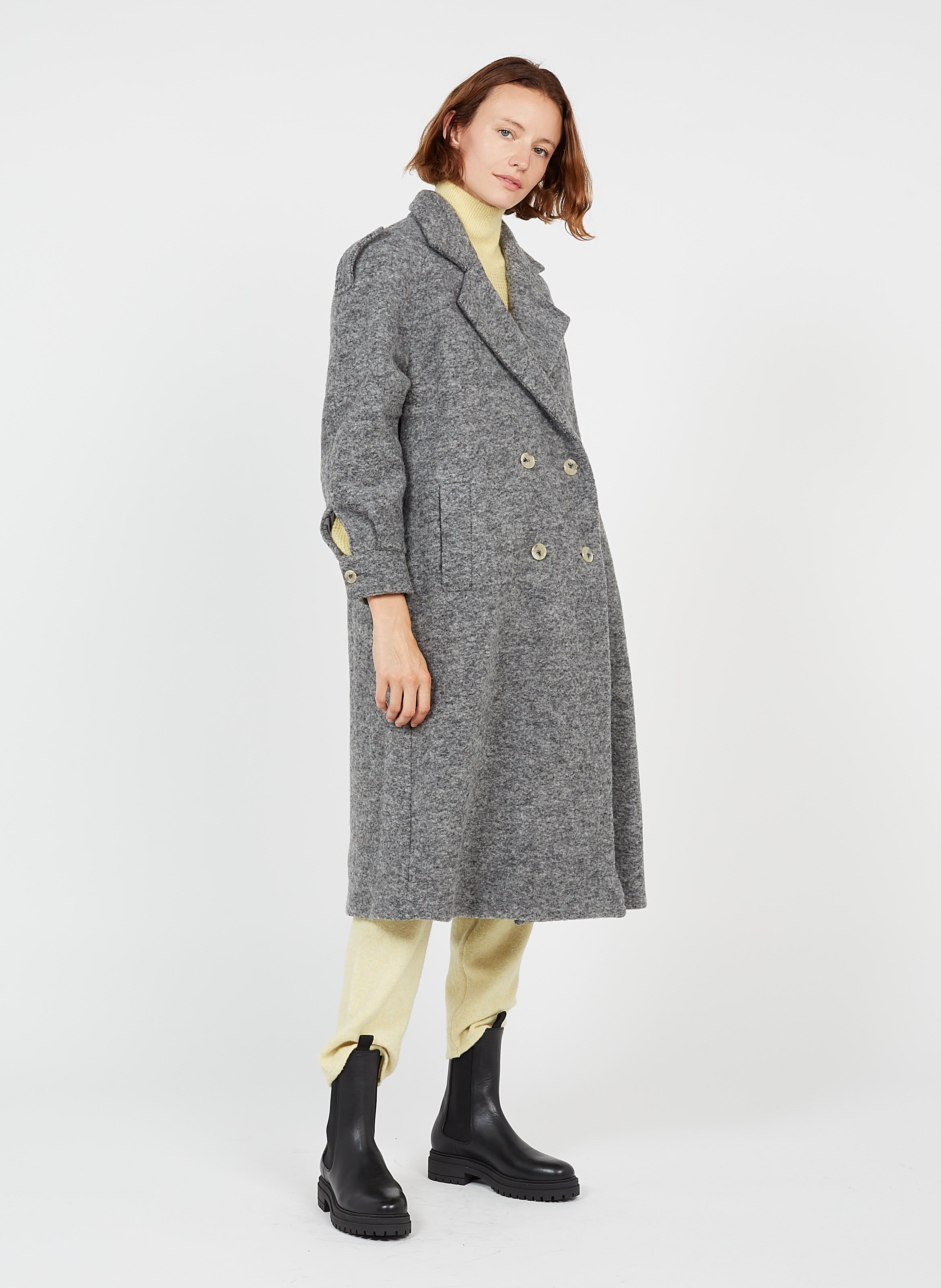 grey longline wool coat