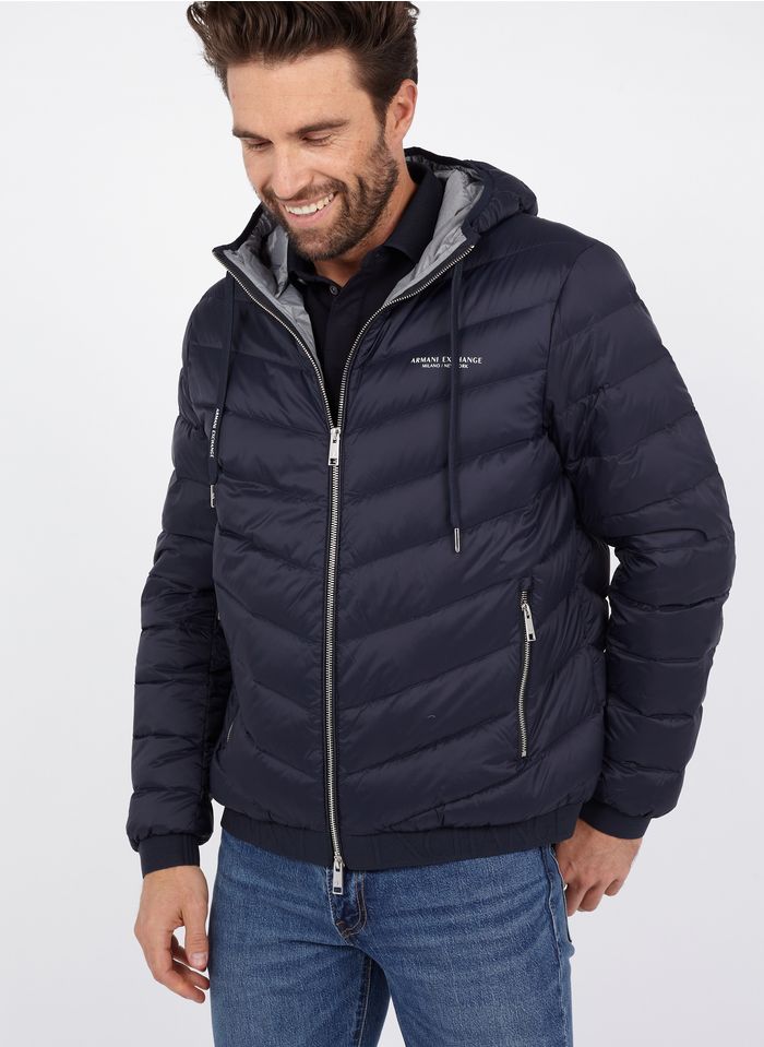 ARMANI EXCHANGE Blue High-neck padded jacket with hood