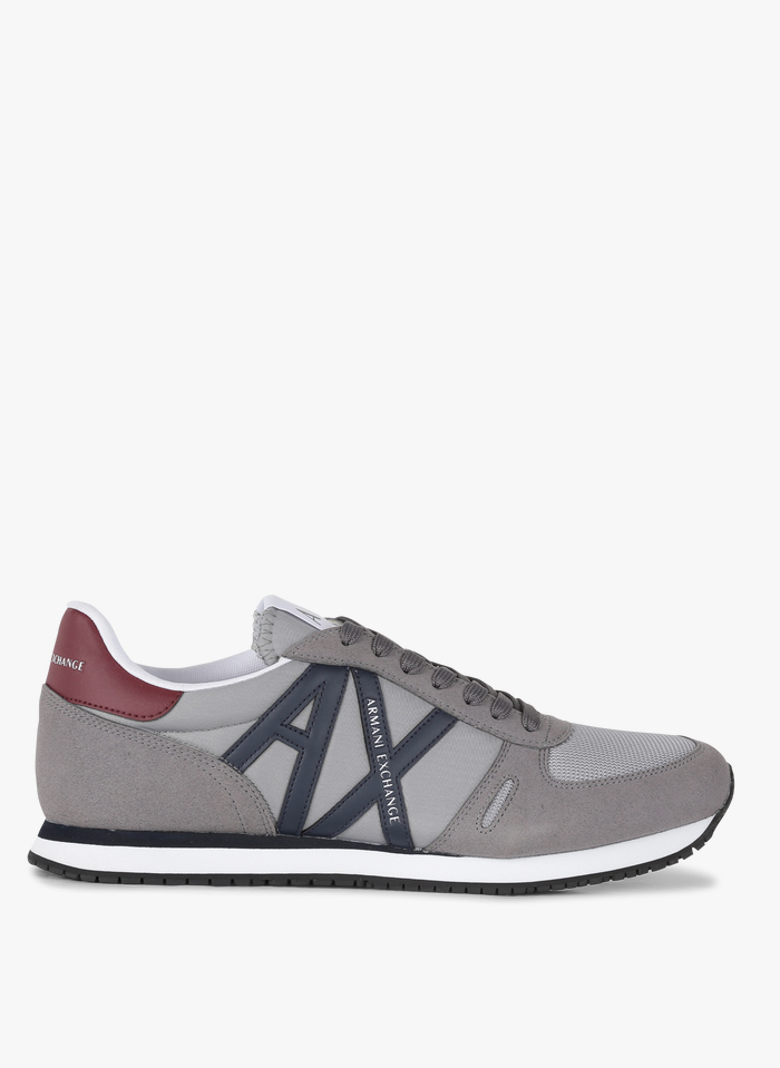ARMANI EXCHANGE Grey Low-top dual material sneakers with logo