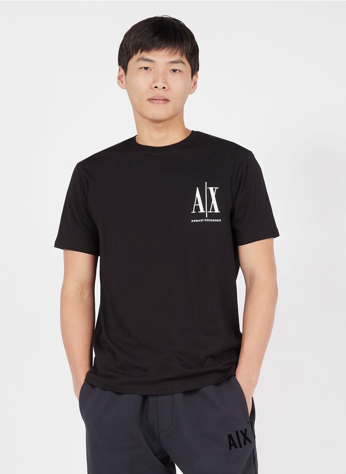 ARMANI EXCHANGE Black Regular-fit embroidered cotton T-shirt with round neck