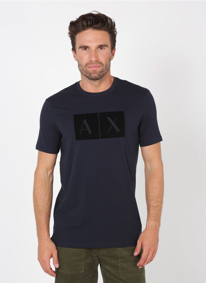 ARMANI EXCHANGE Blue Regular-fit round-neck cotton-blend T-shirt with logo