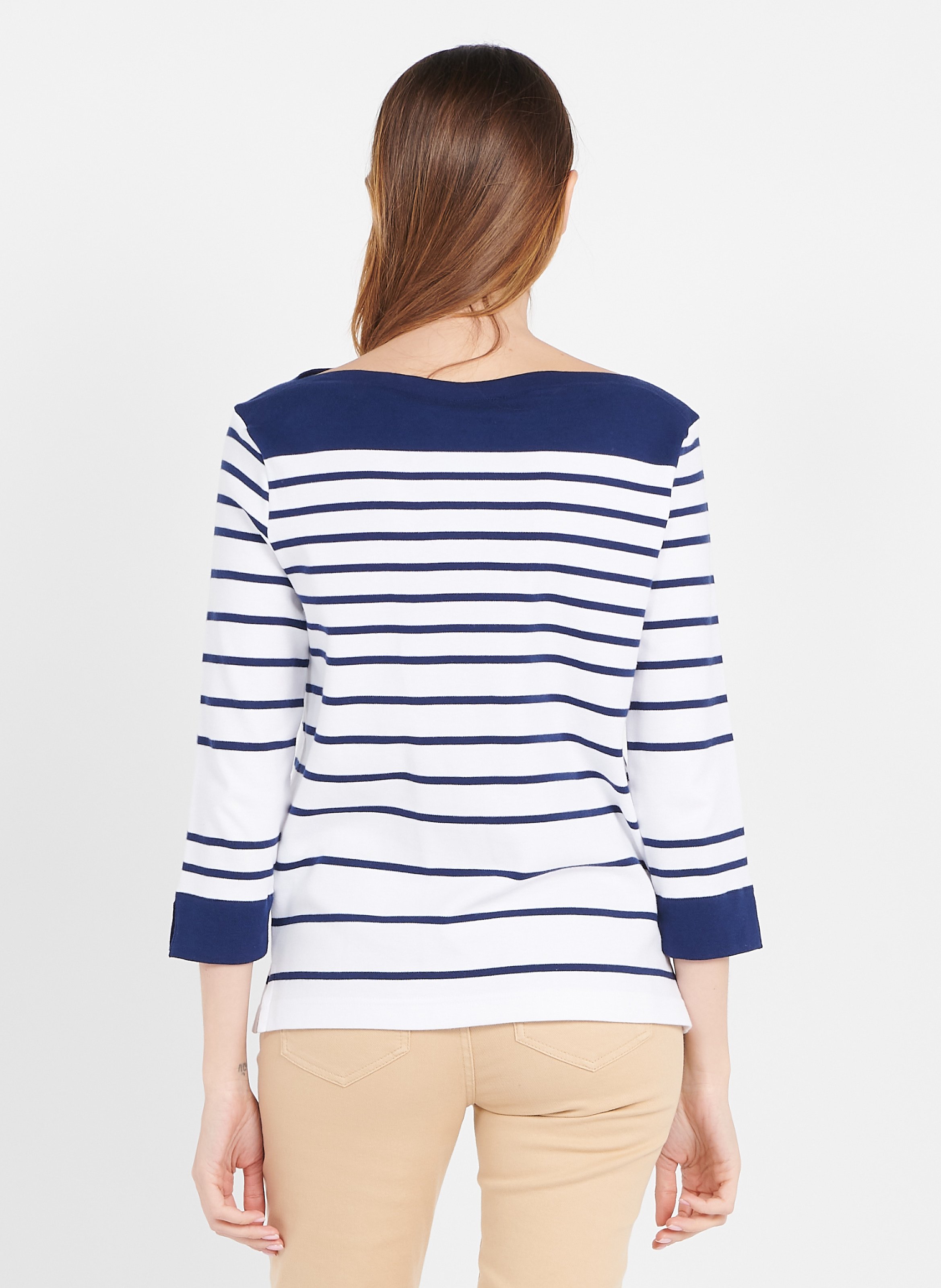 Sale Breton Top With Boat Neck Blanc 
