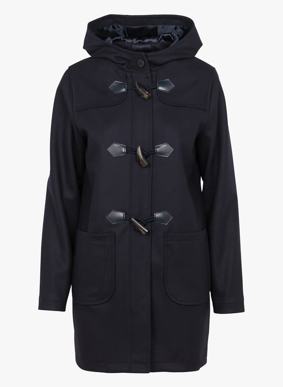 Blue High neck wool blend coat with hood