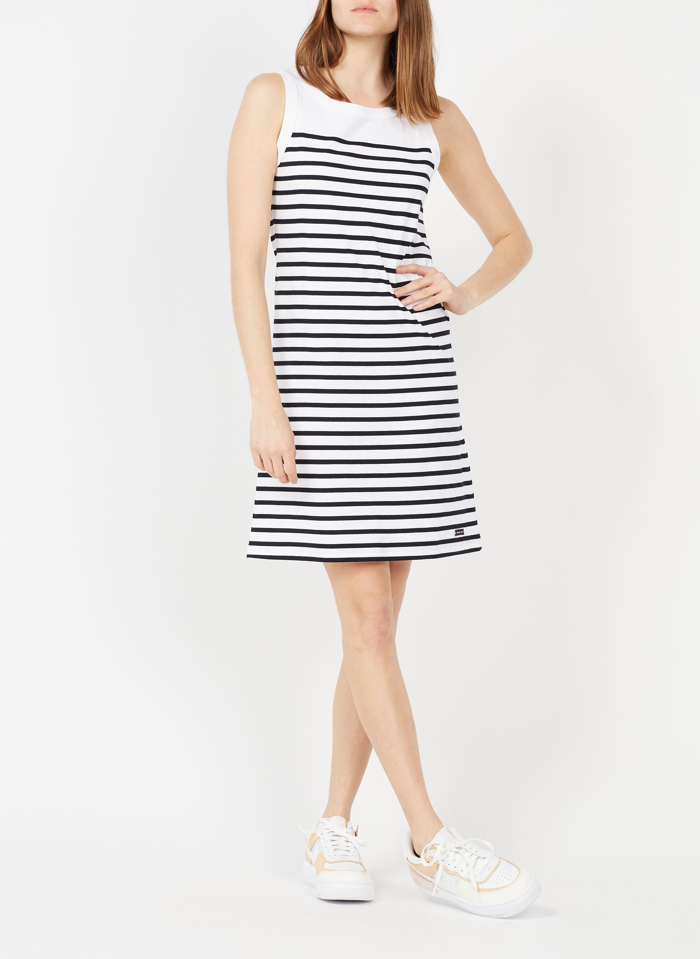 Sale Striped Short Strappy Dress Blanc 