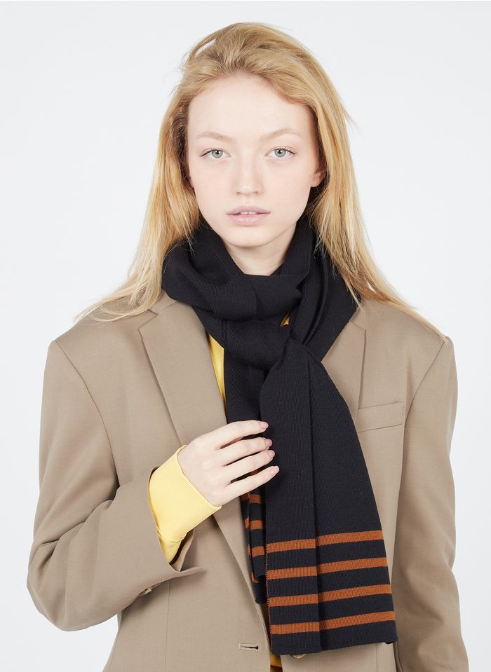 ARMOR LUX Black Striped wool-blend scarf
