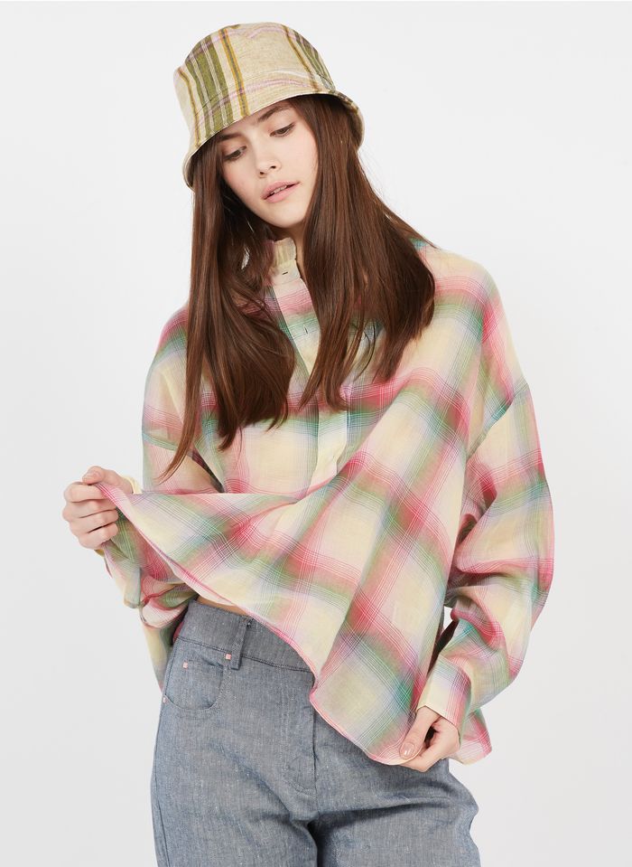 ATTIC AND BARN Pink Checked cotton top with Victorian collar