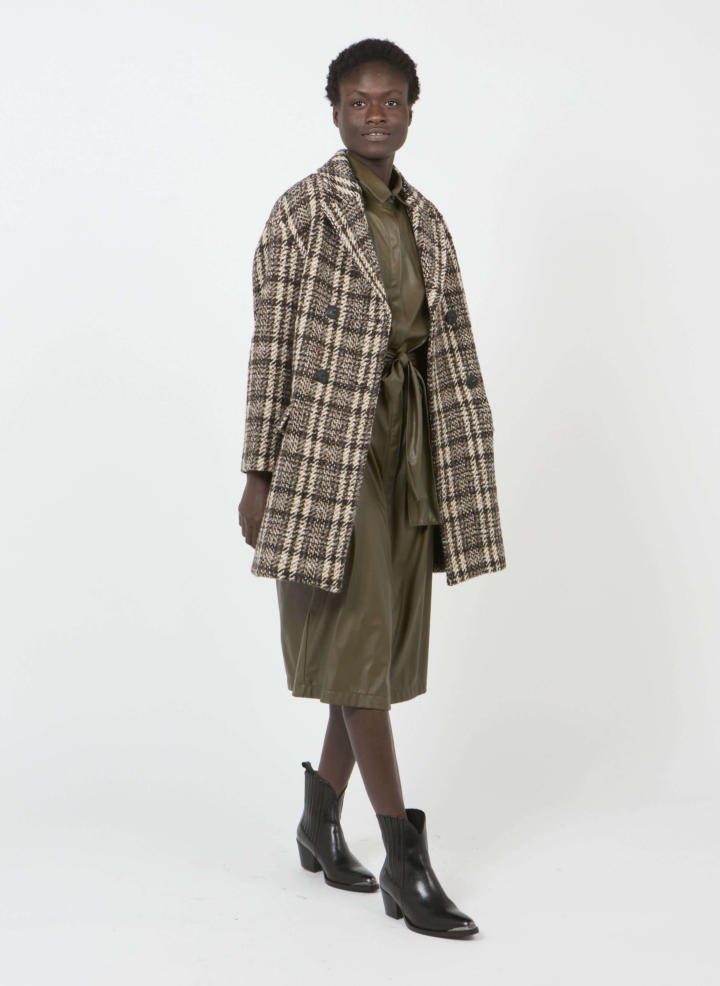 zara check wool blend coat