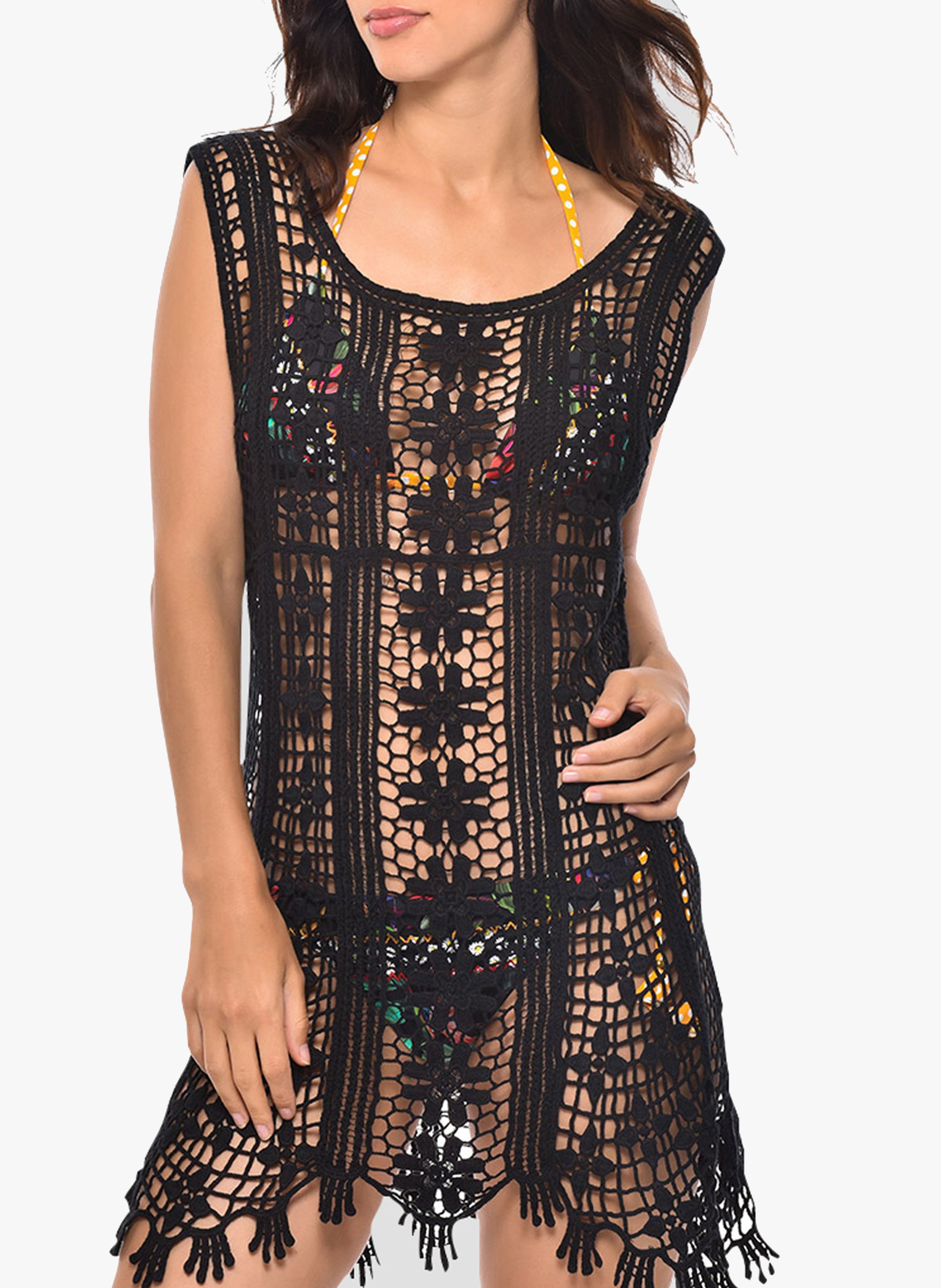 black crochet beach cover up