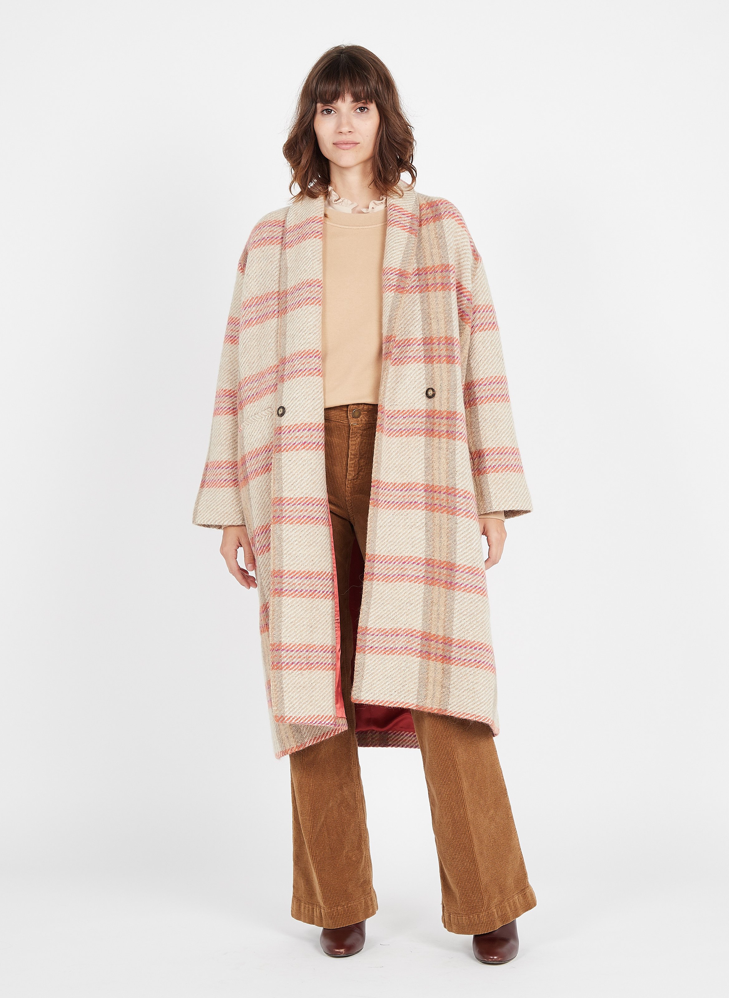 Long Checked Virgin Wool-blend Coat 