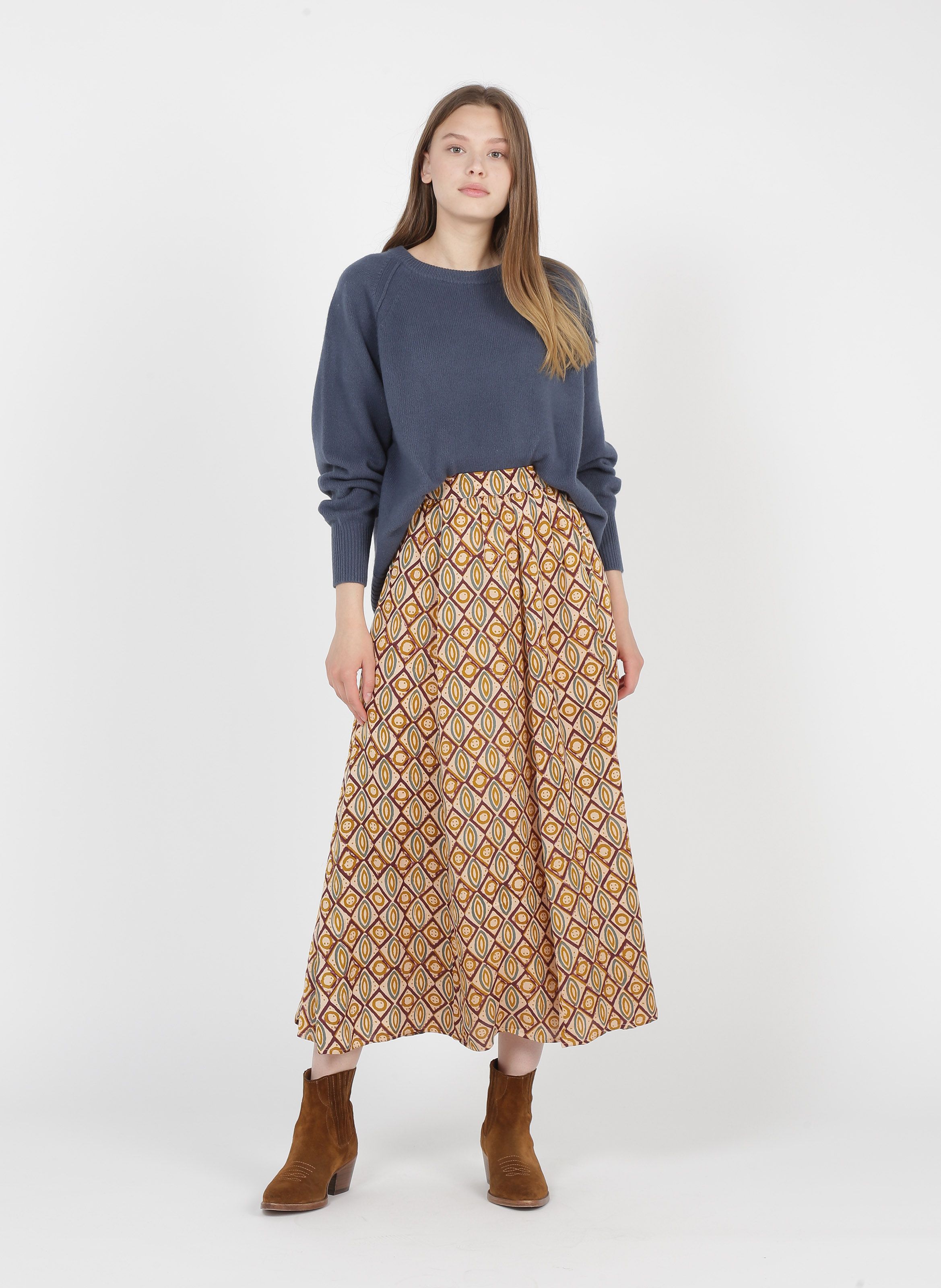 Sale Printed Viscose Satin Skirt 