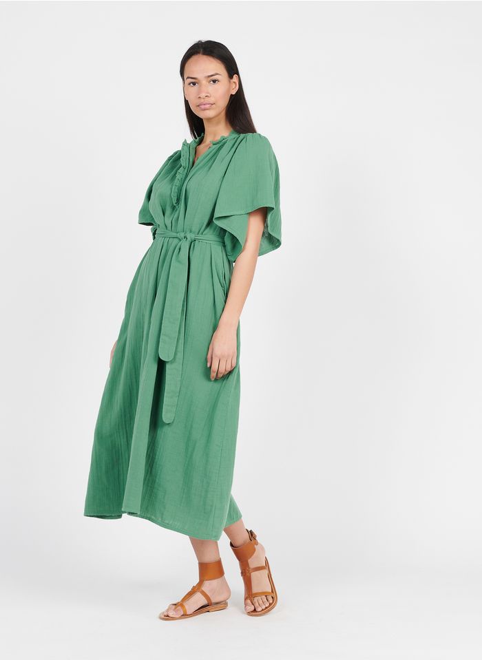 BELLEPIECE Green Long round-neck cotton dress