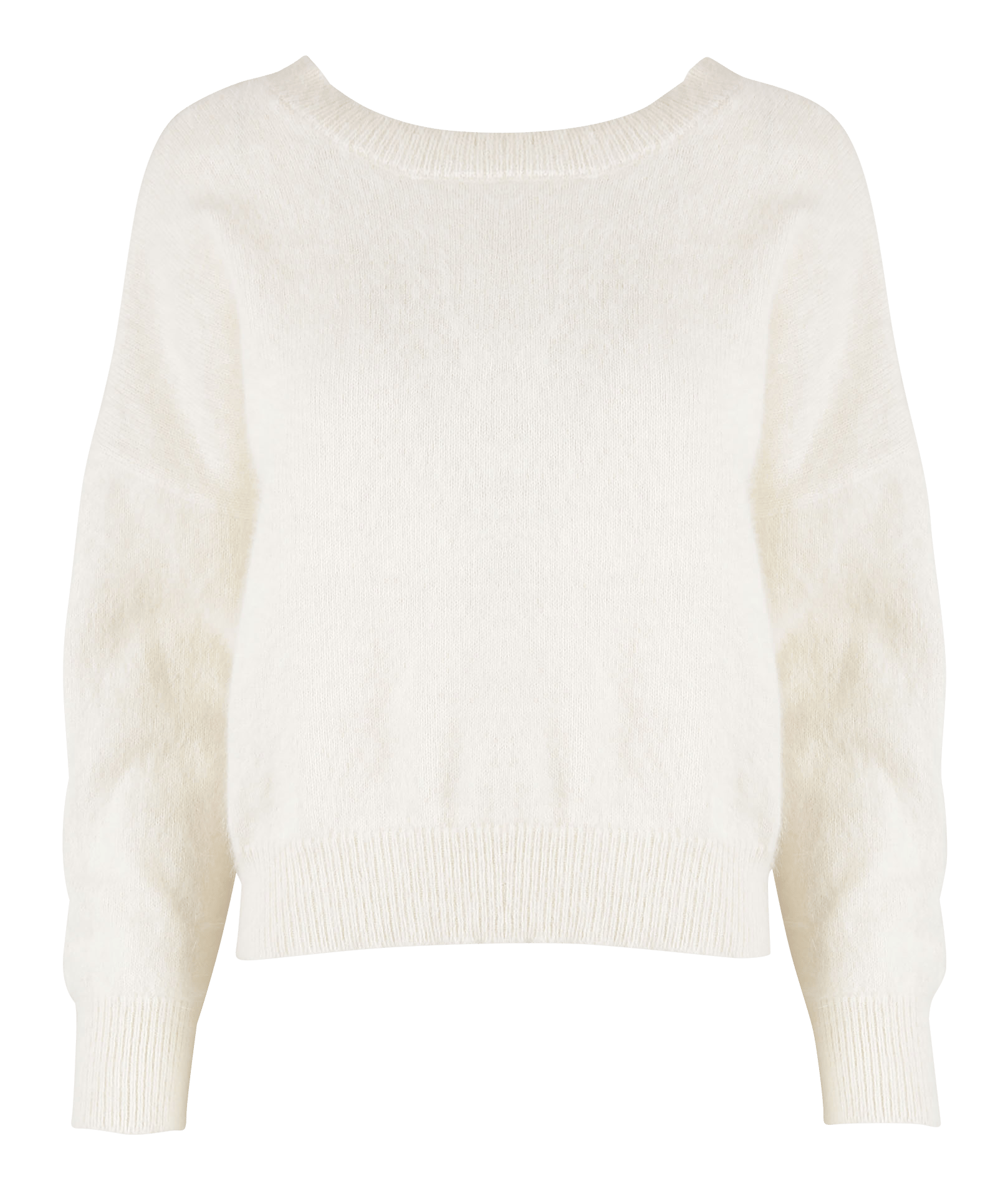 white fuzzy v neck sweater