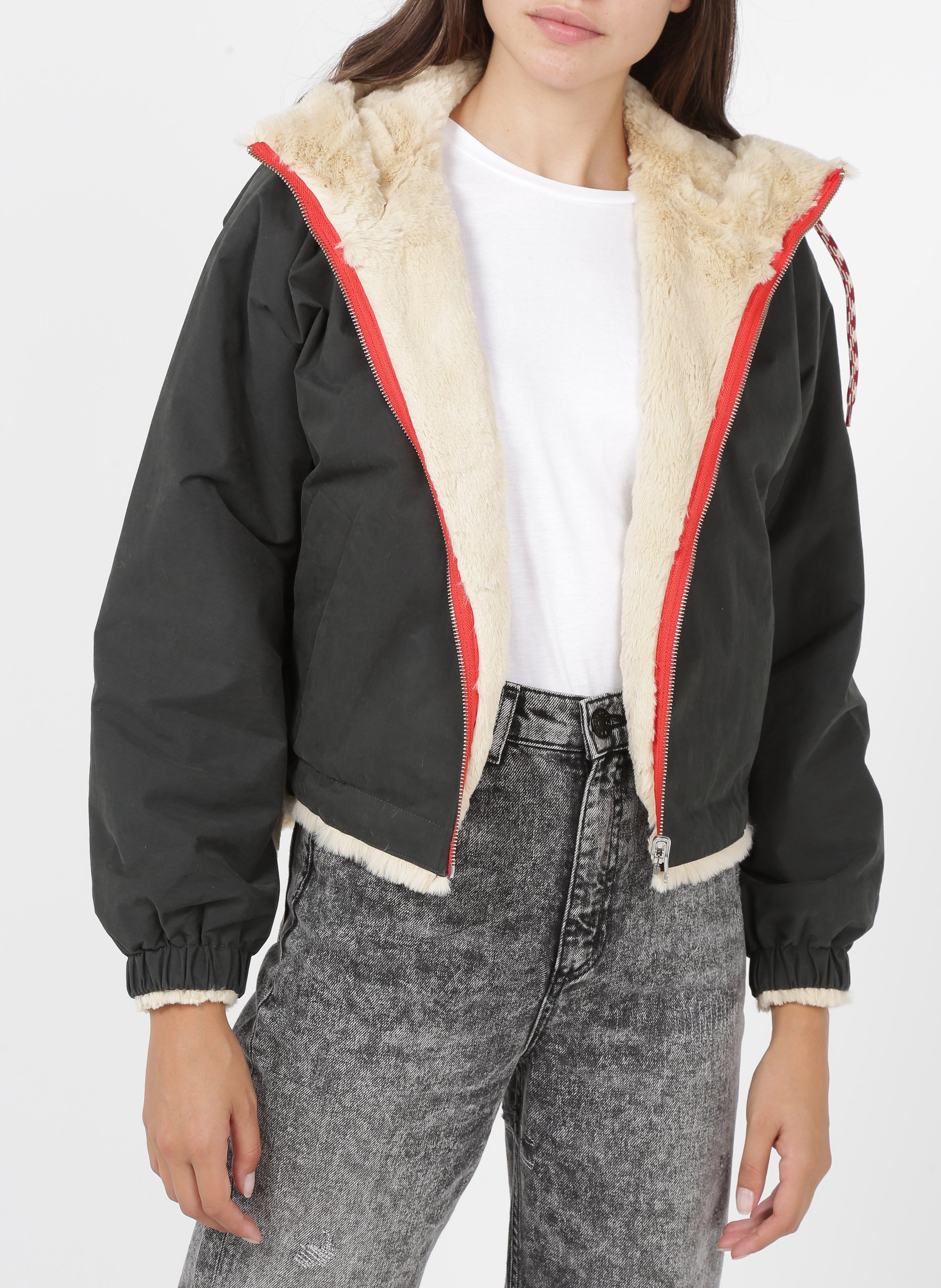 Zipped Reversible Wool Jacket With Hood 