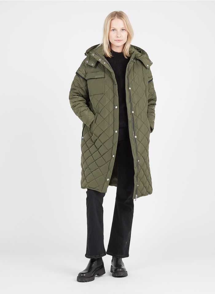 BERENICE Green Long metallic padded jacket with high neck