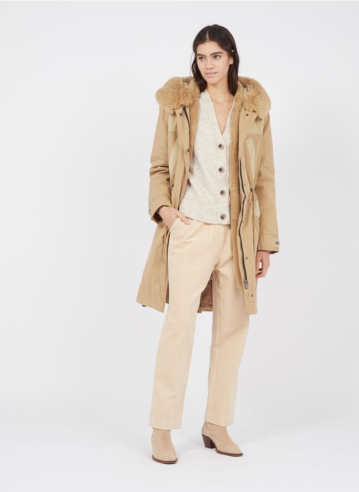 BERENICE Beige Parka with faux fur hood