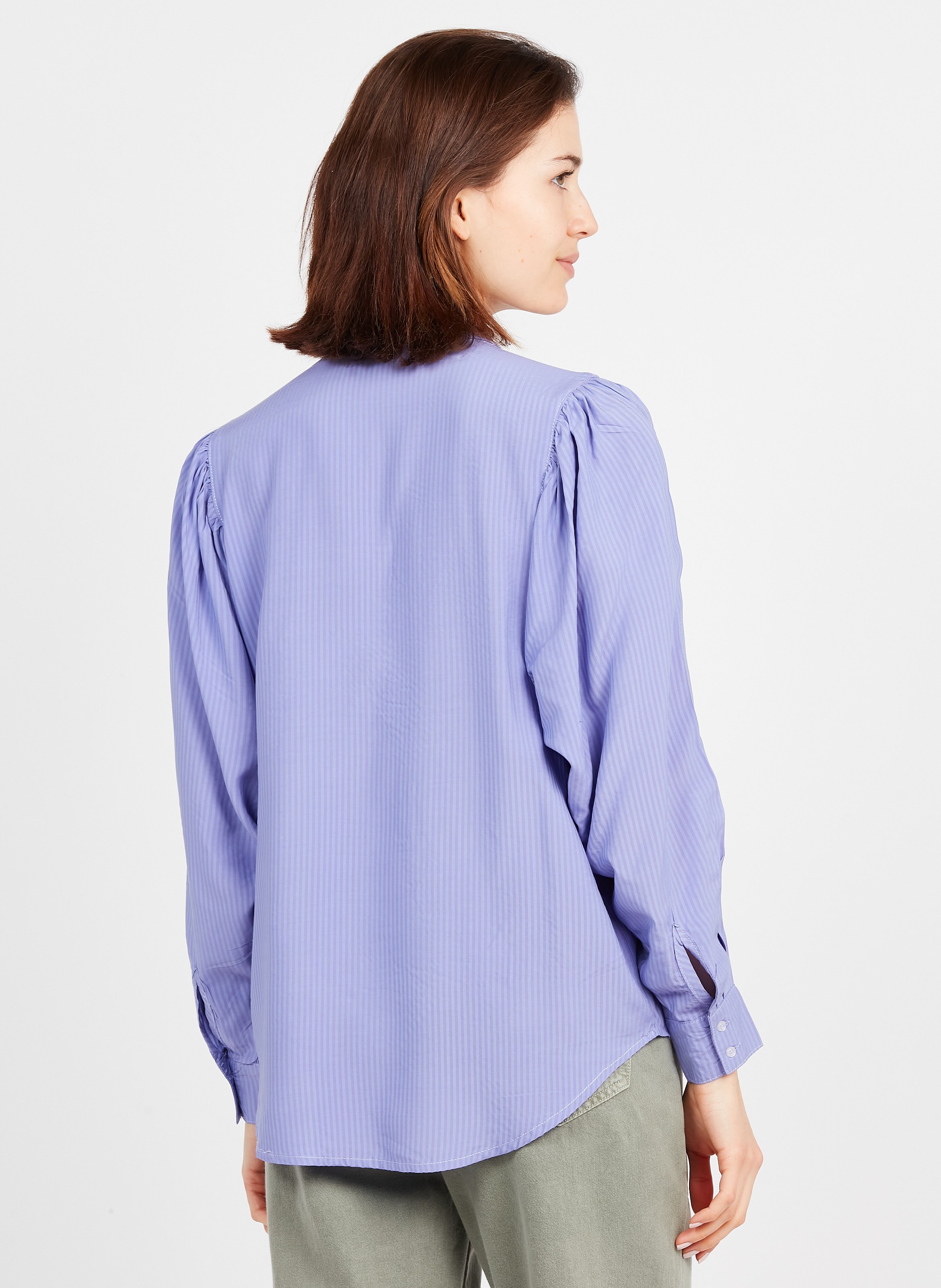 Sale Striped Shirt With Mandarin Collar 