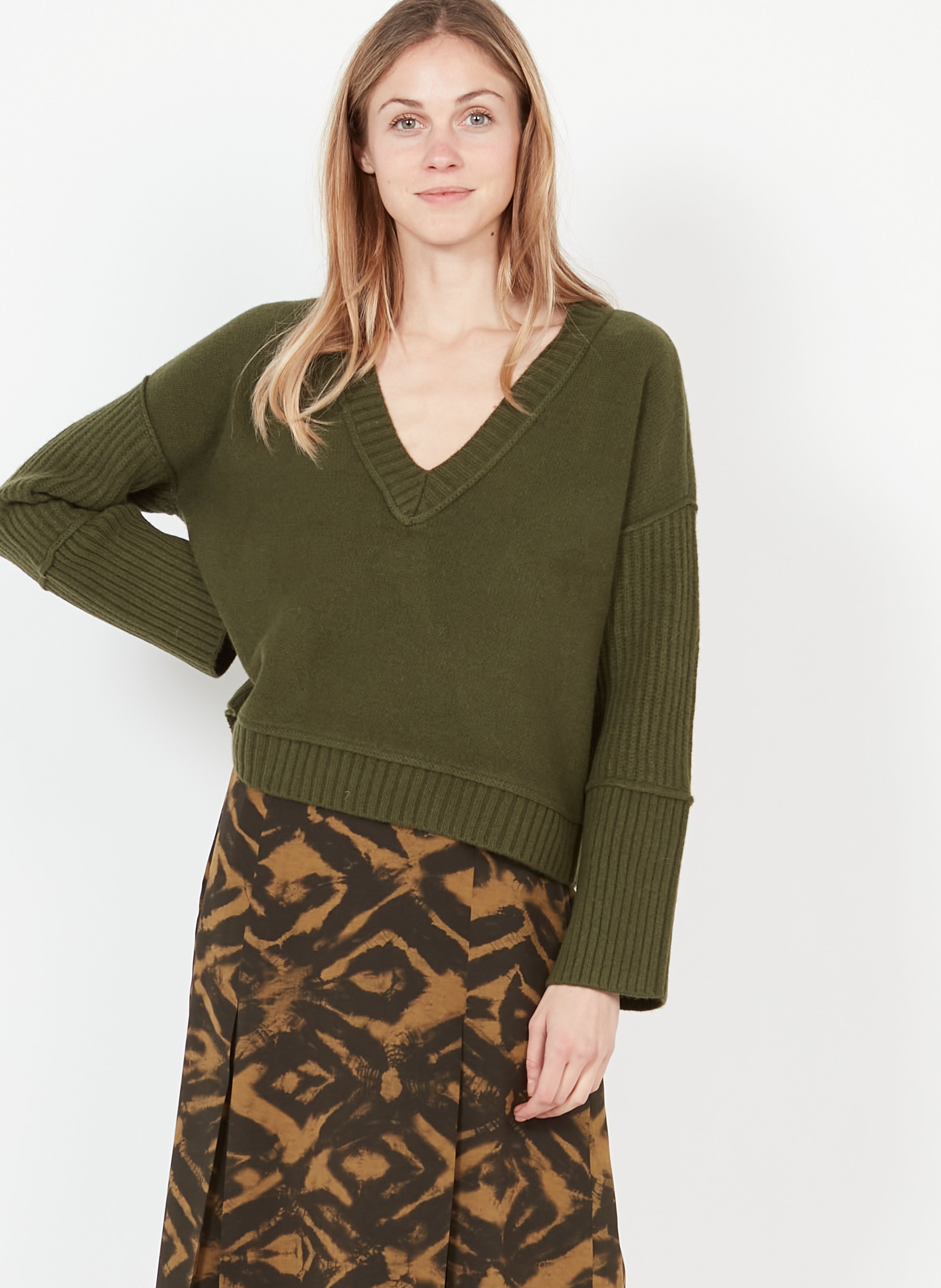 khaki v neck jumper