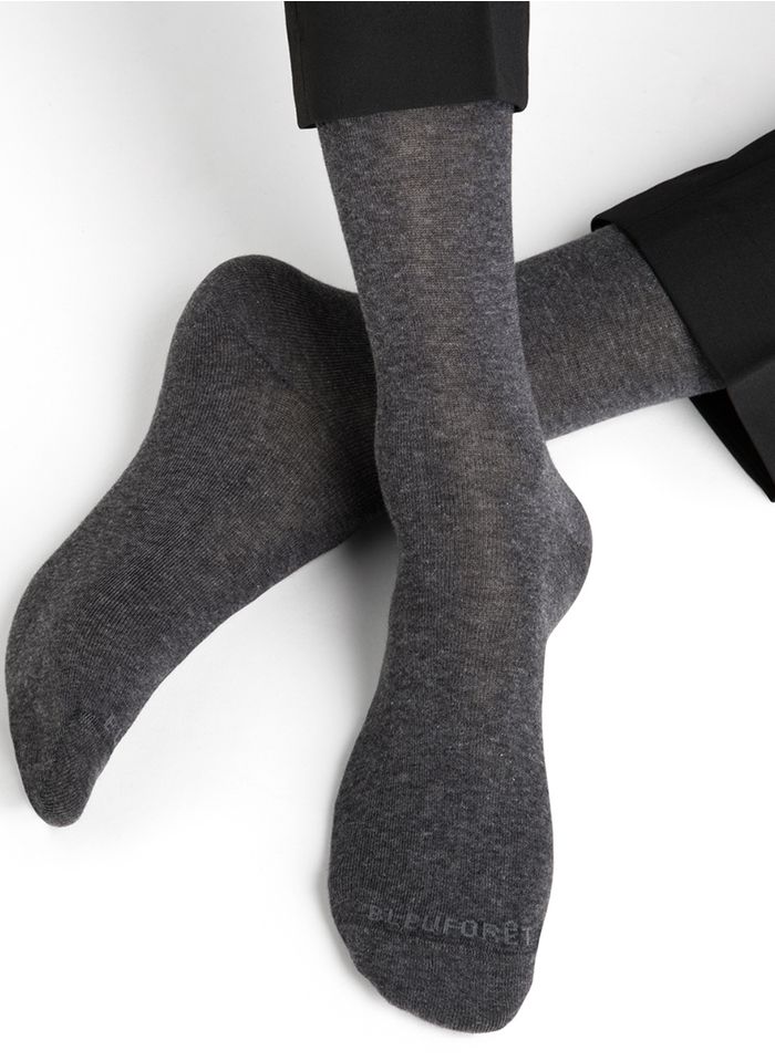 BLEUFORET Grey Plain cotton socks