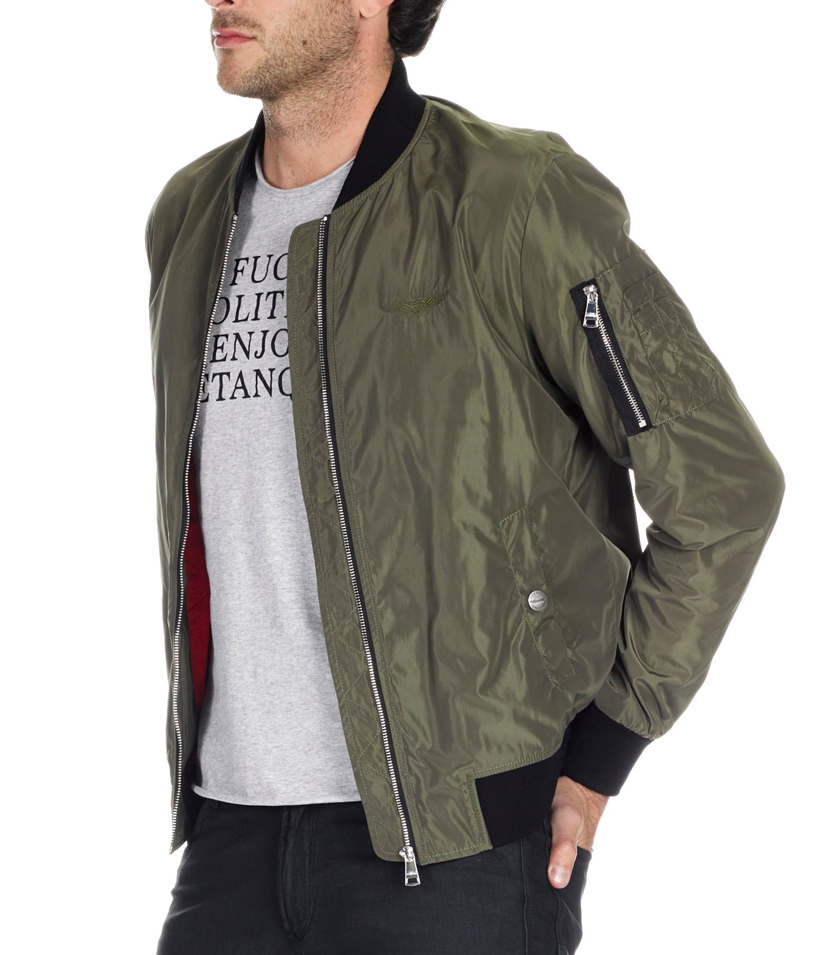 Regular fit Bomber Jacket With Varsity Collar Kaki Bombers