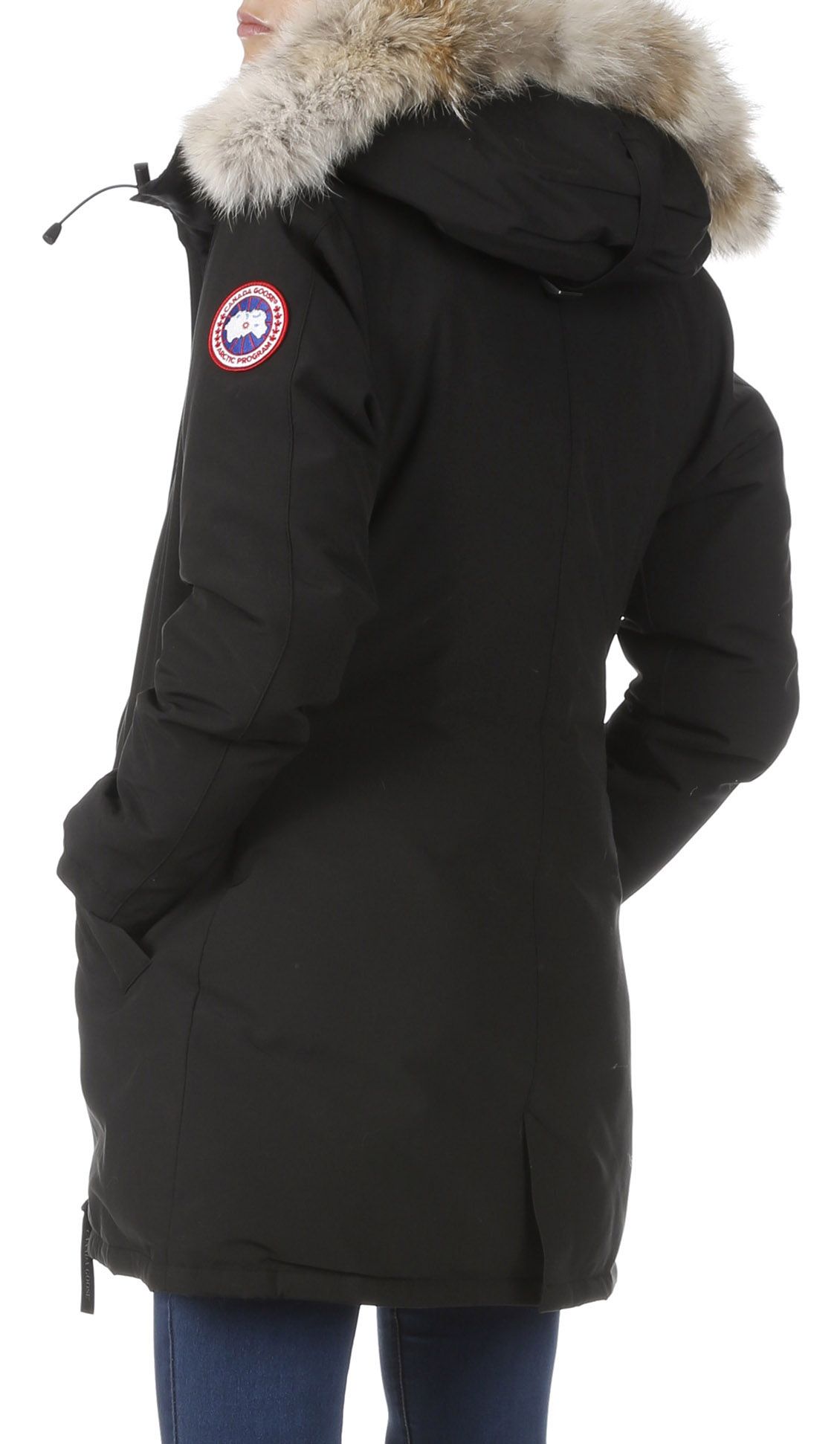 Highneck Parka With Fur Trim Hood Black Canada Goose Women Place