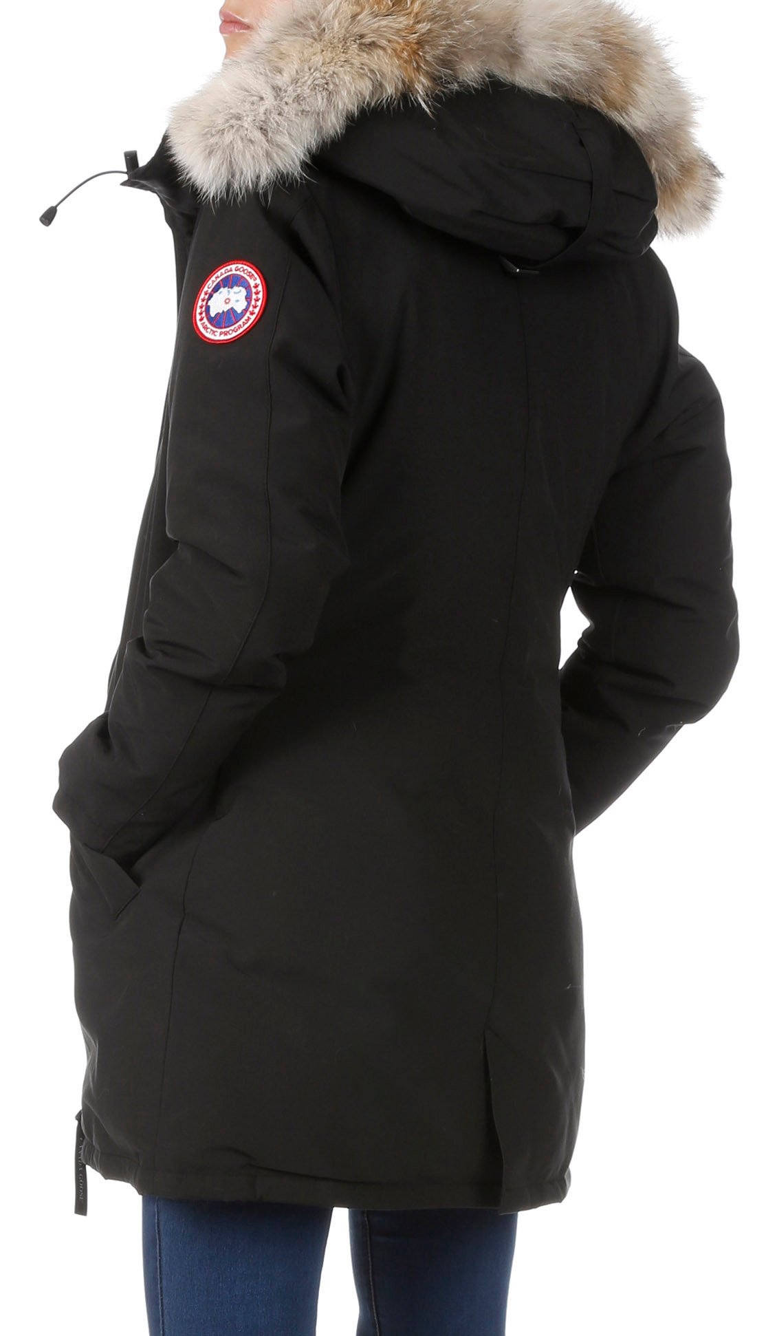 High-neck Parka With Fur Trim Hood Black Canada Goose - Women | Place ...
