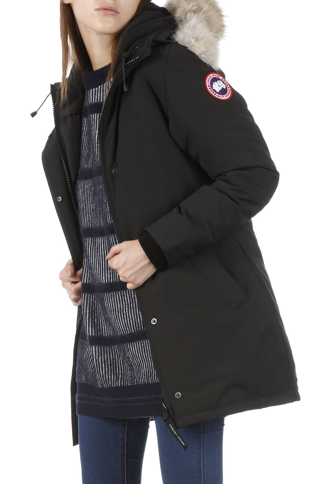 High-neck Parka With Fur Trim Hood Black Canada Goose - Women | Place ...