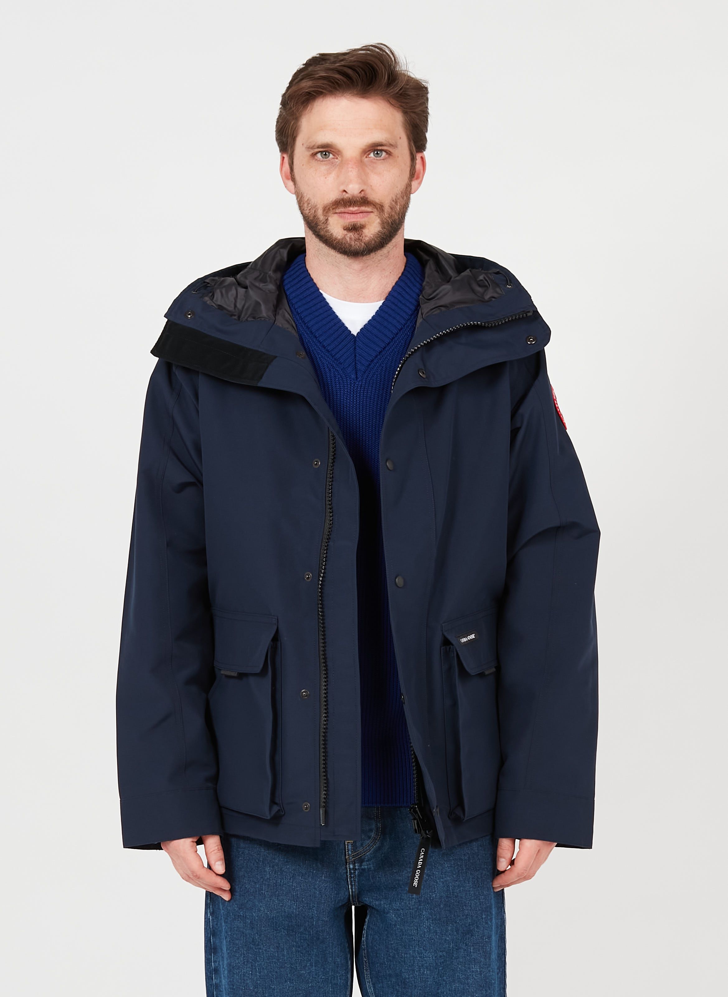 Blue Zip-up high-neck coat with hood