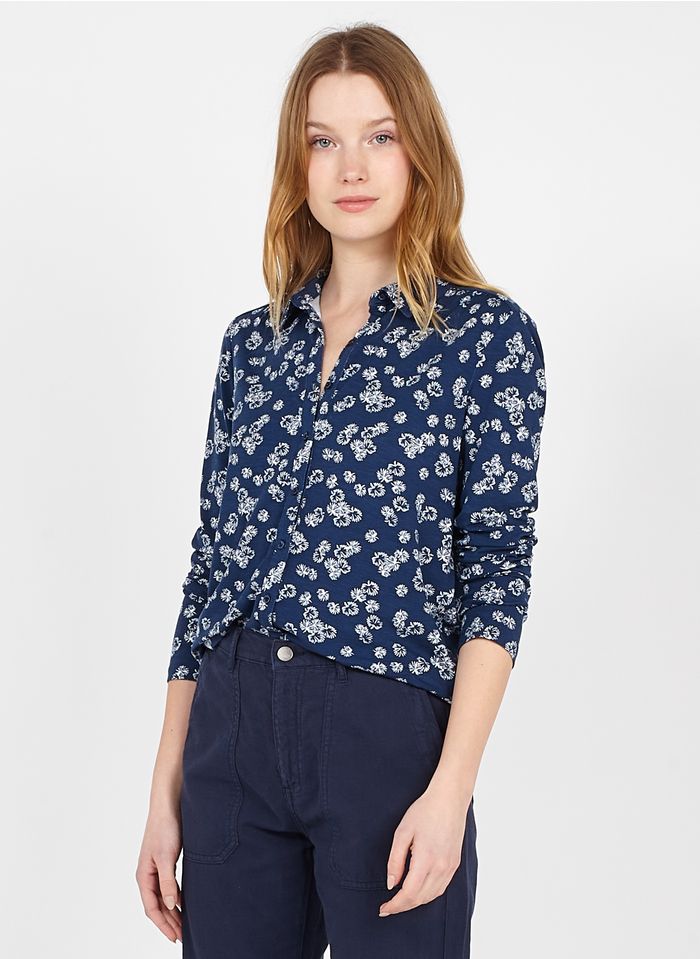 CAROLL Blue Printed jersey shirt with classic collar