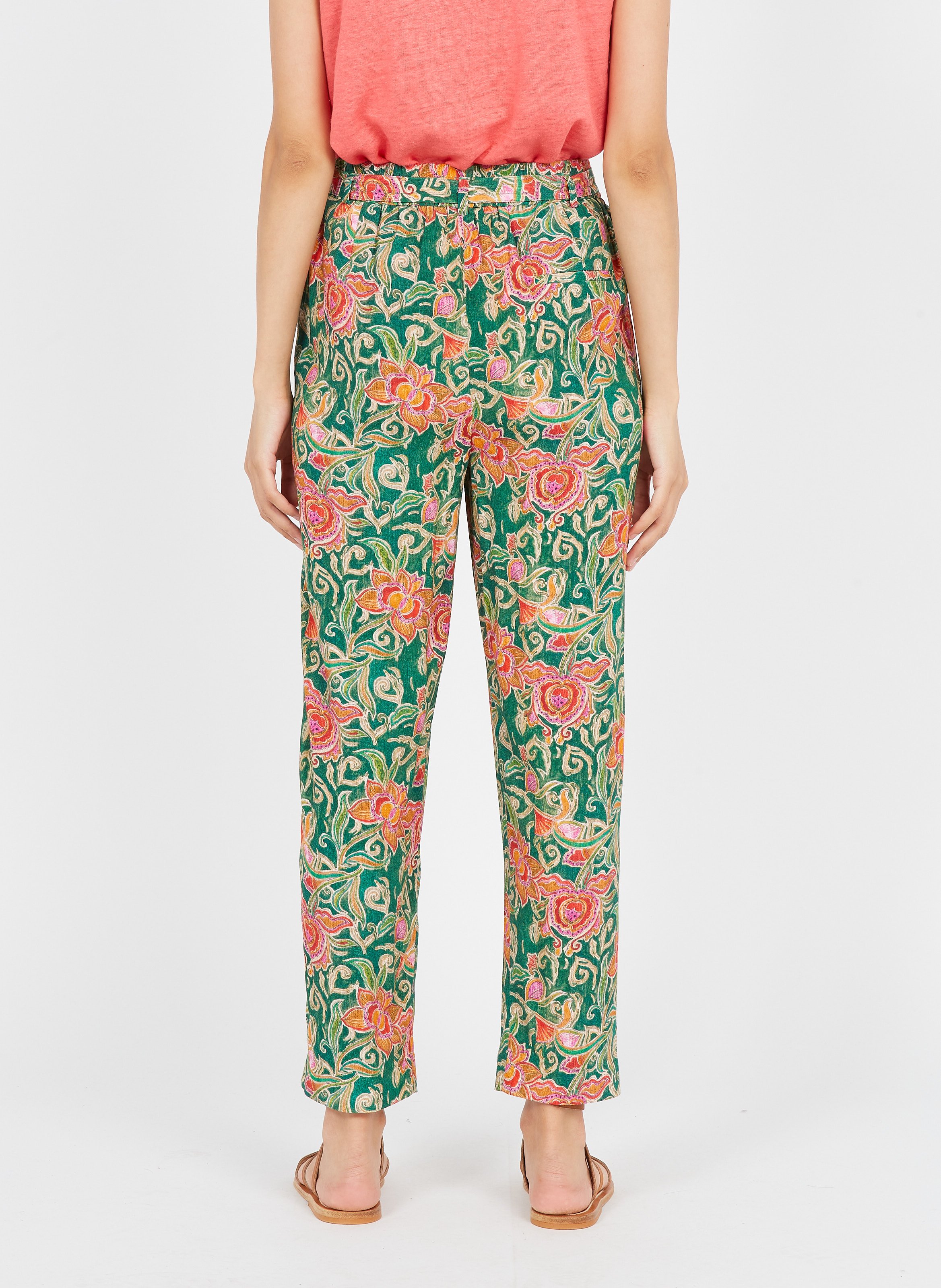 Sale Printed Wide-leg Pants Olive 
