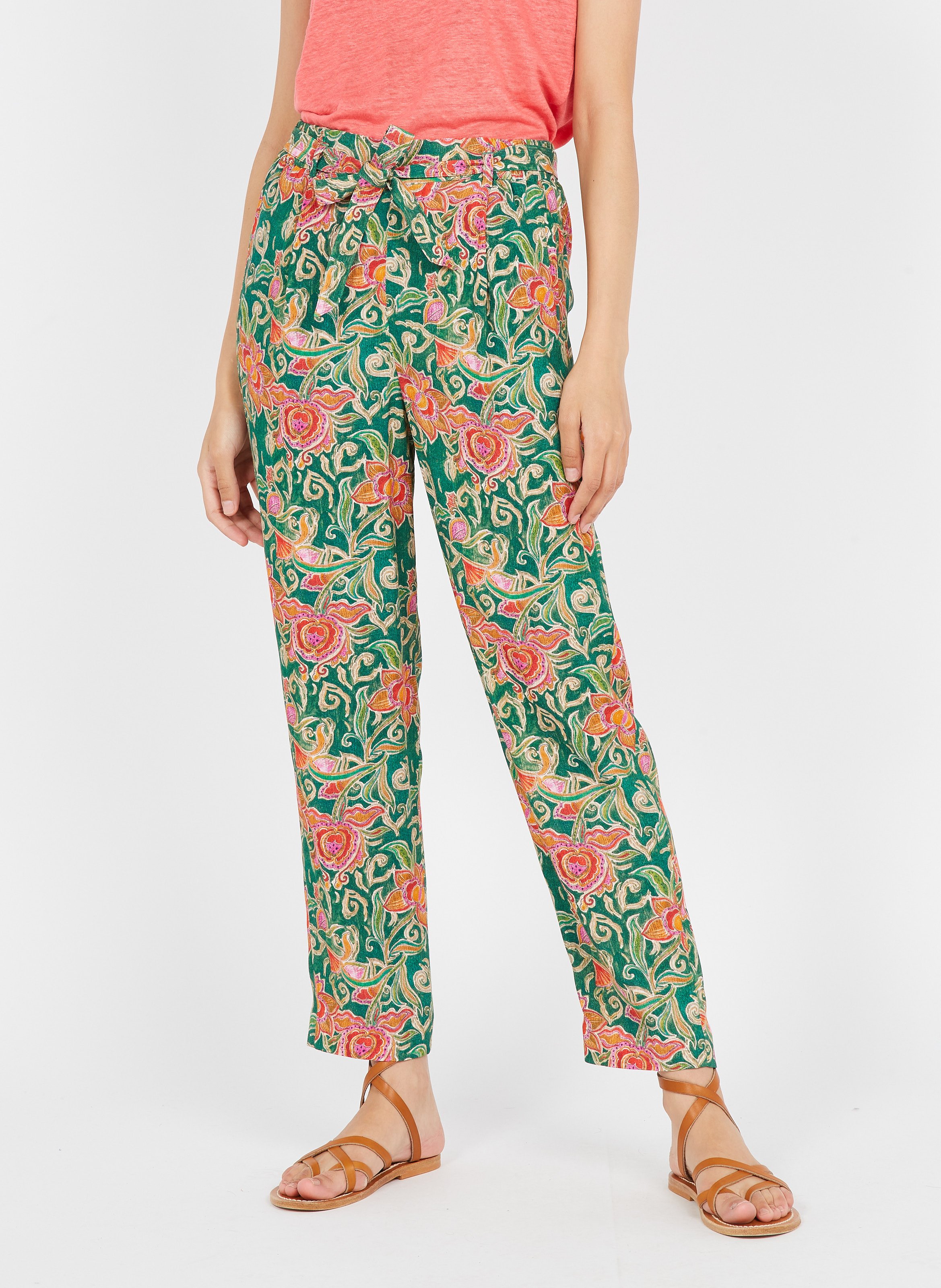 Sale Printed Wide-leg Pants Olive 