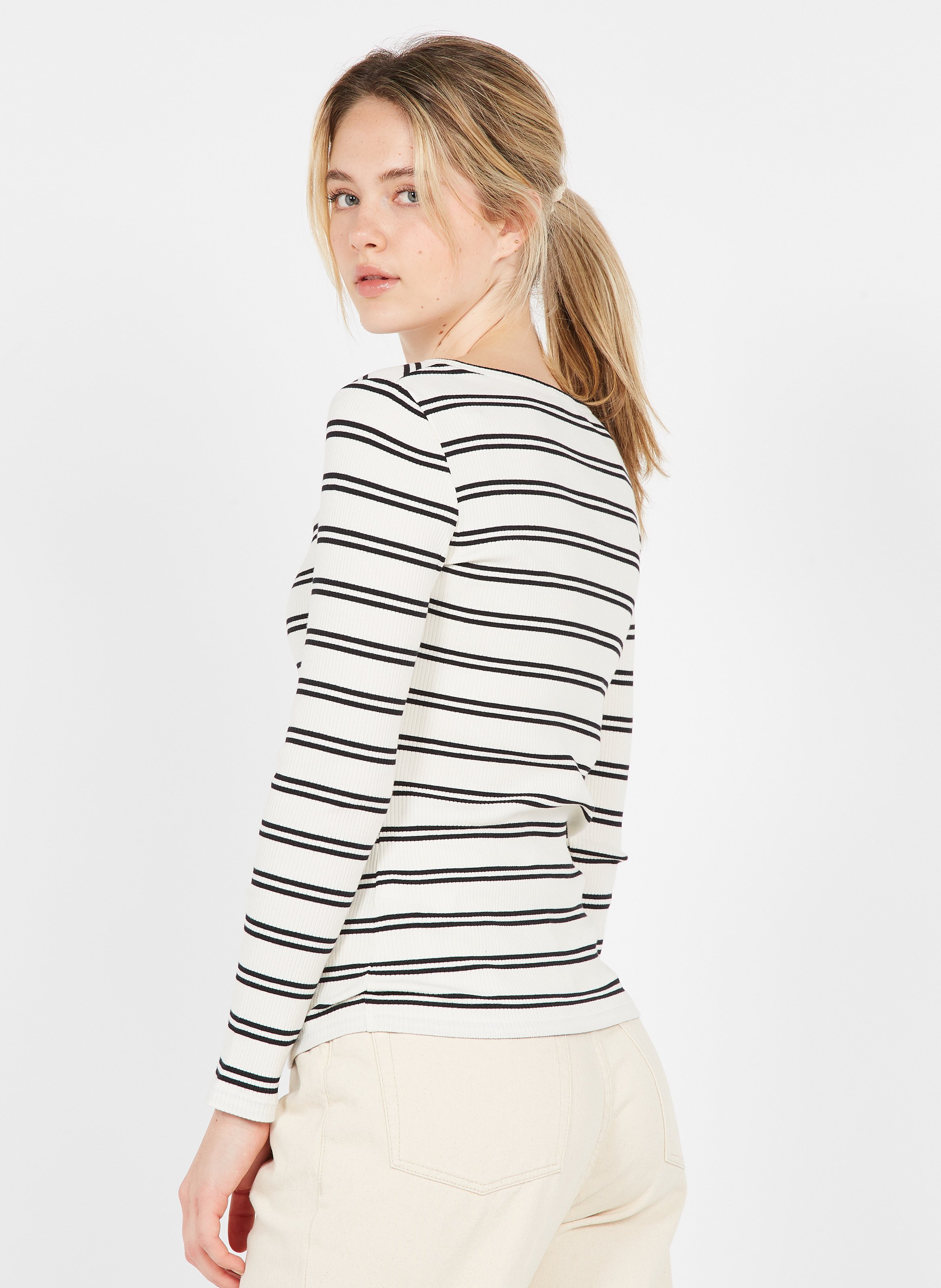 Sale Striped Ribbed Cotton Henley T 