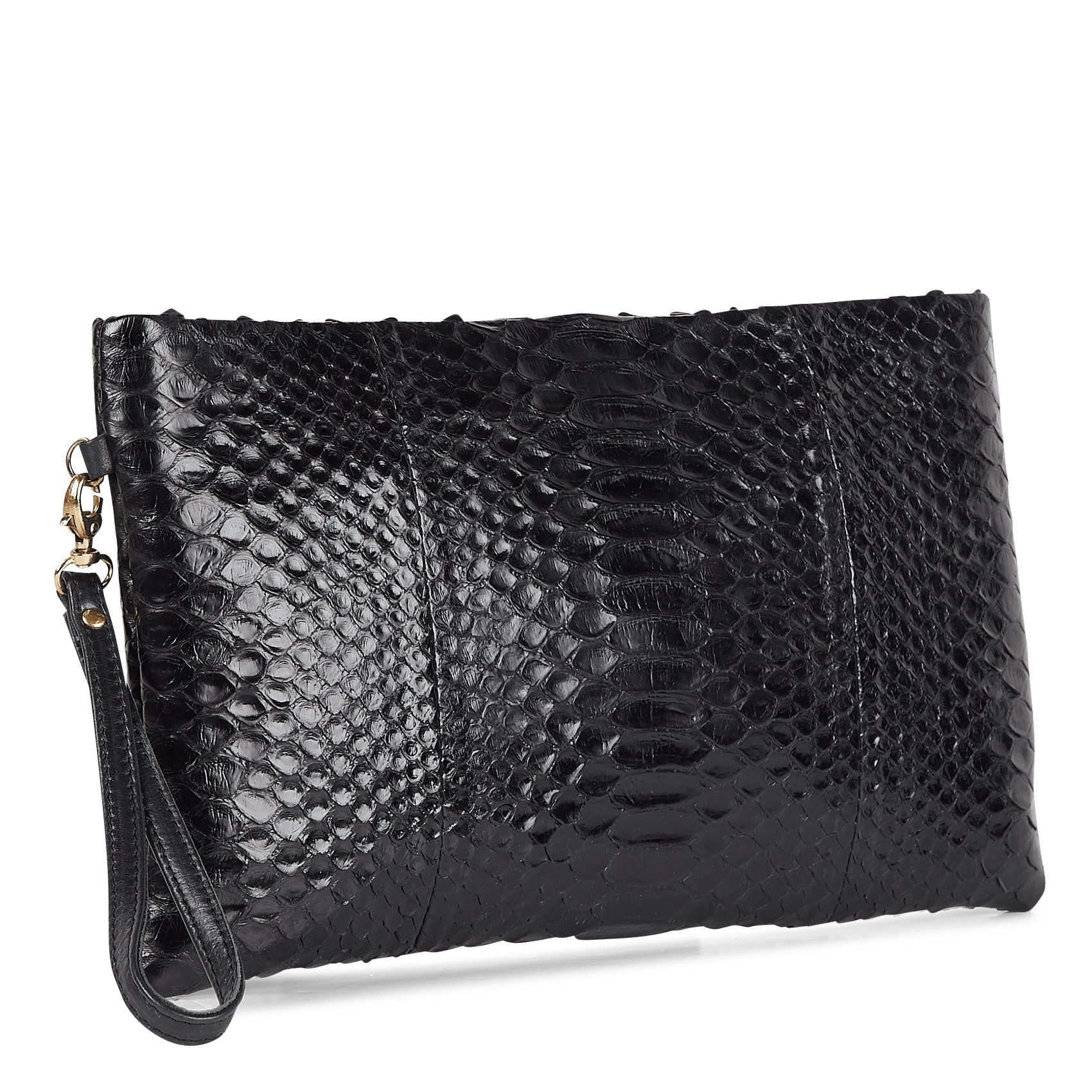 black and white snakeskin clutch bag