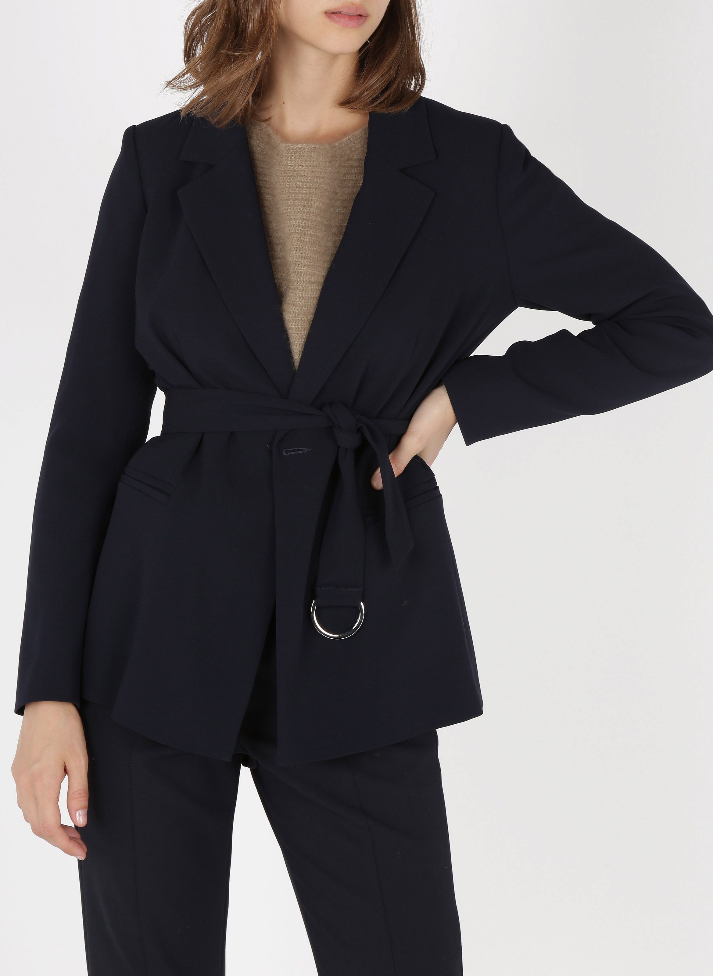 Blue Fitted long sleeved tailored jacket