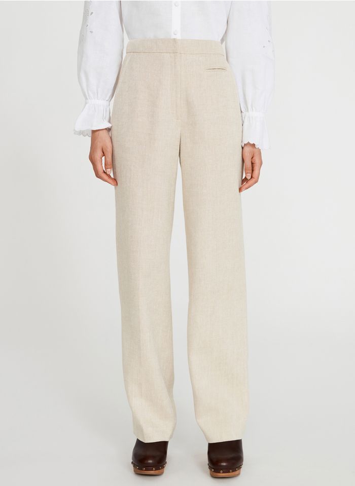 CLAUDIE PIERLOT Beige Linen-blend tailored pants